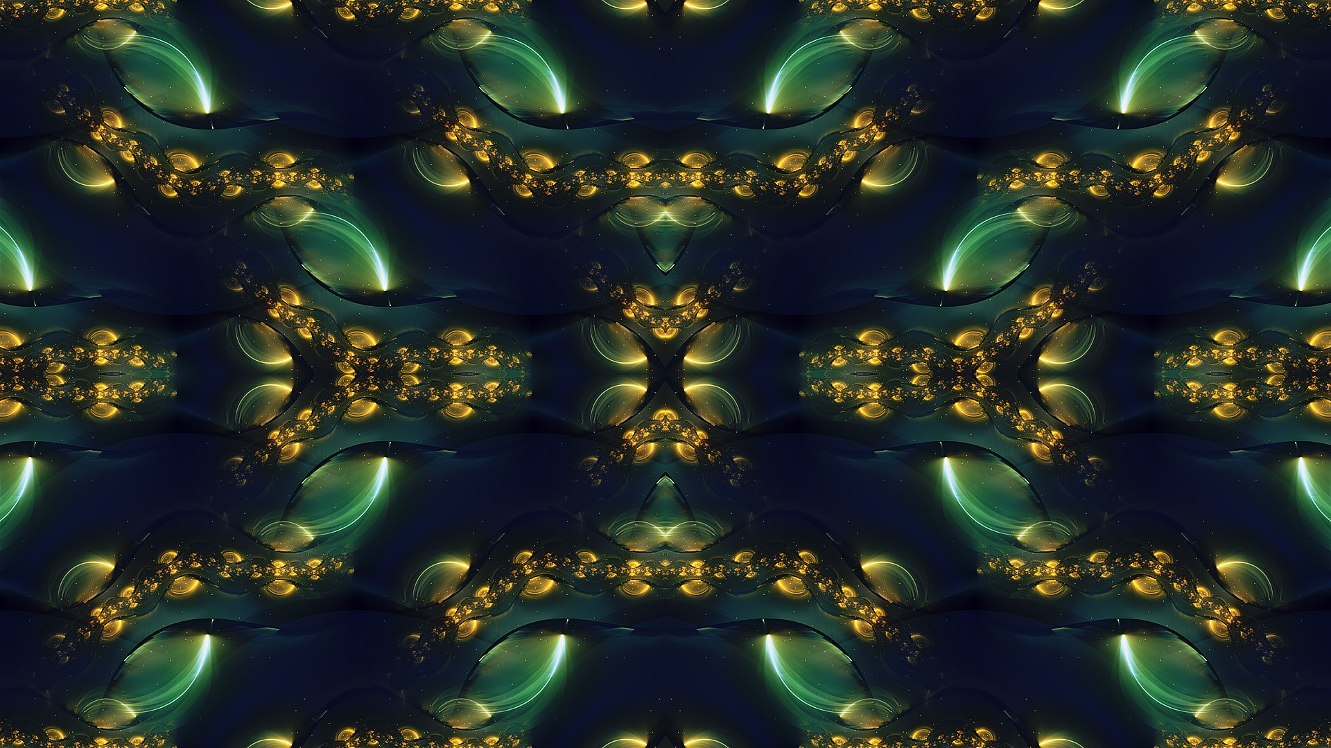 Abstract fractal pattern with gold and green elements HD Wallpaper