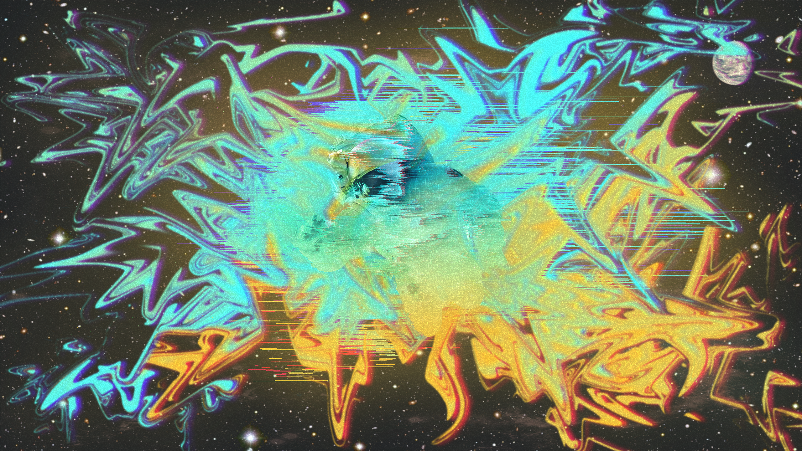 Astronaut in abstract space with pixel sorting effect HD Wallpaper