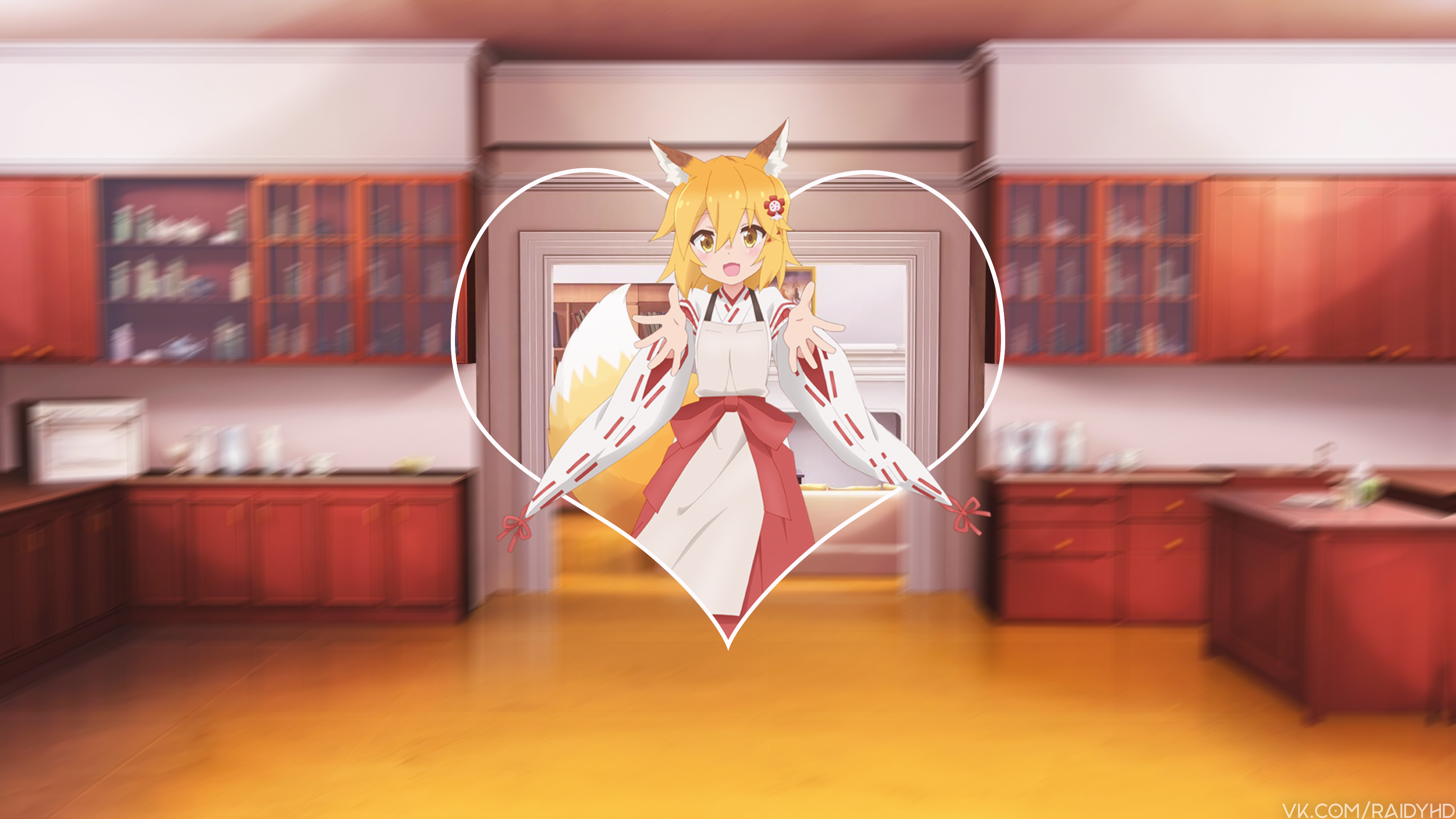 Senko from Sewayaki Kitsune no Senko-san in a kitchen HD Wallpaper