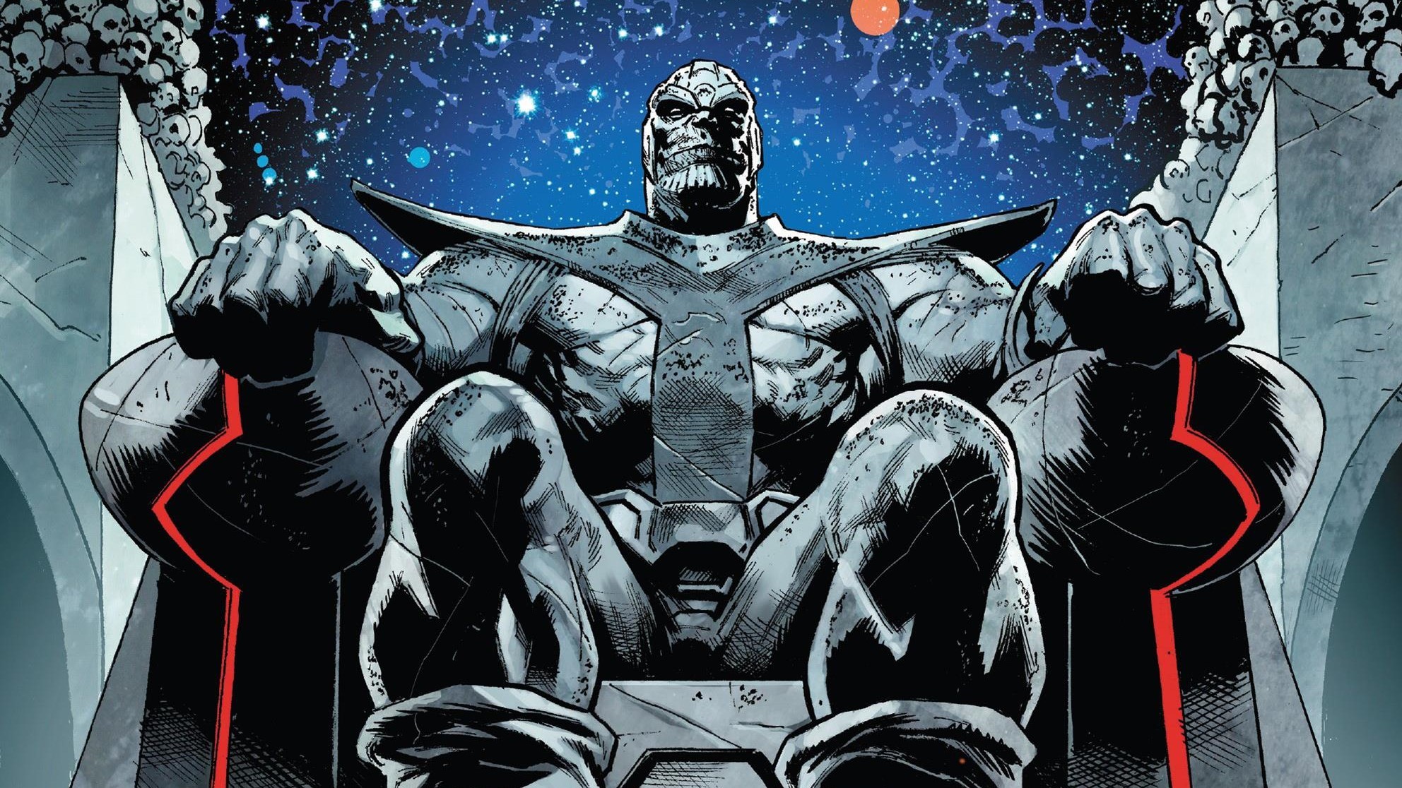 Thanos sitting on a throne in space HD Wallpaper