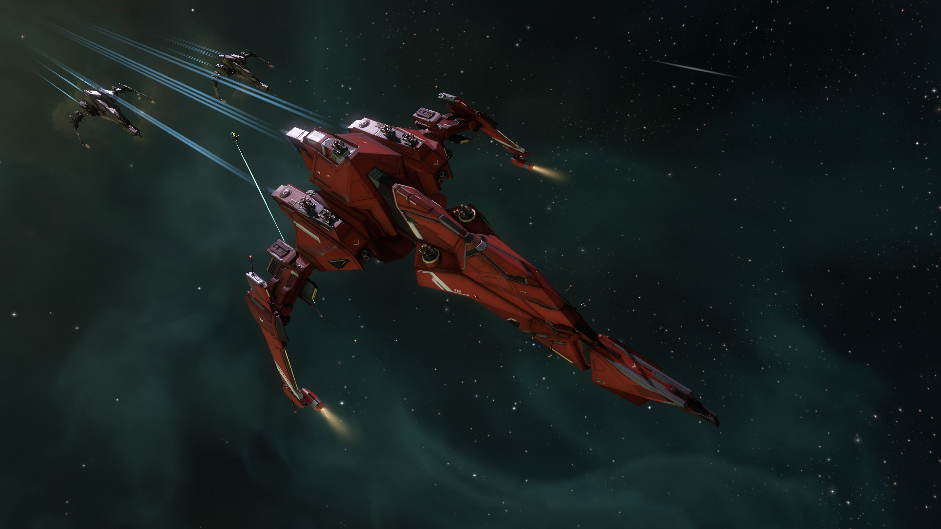Red Spaceship and Fighters in EVE Online HD Wallpaper