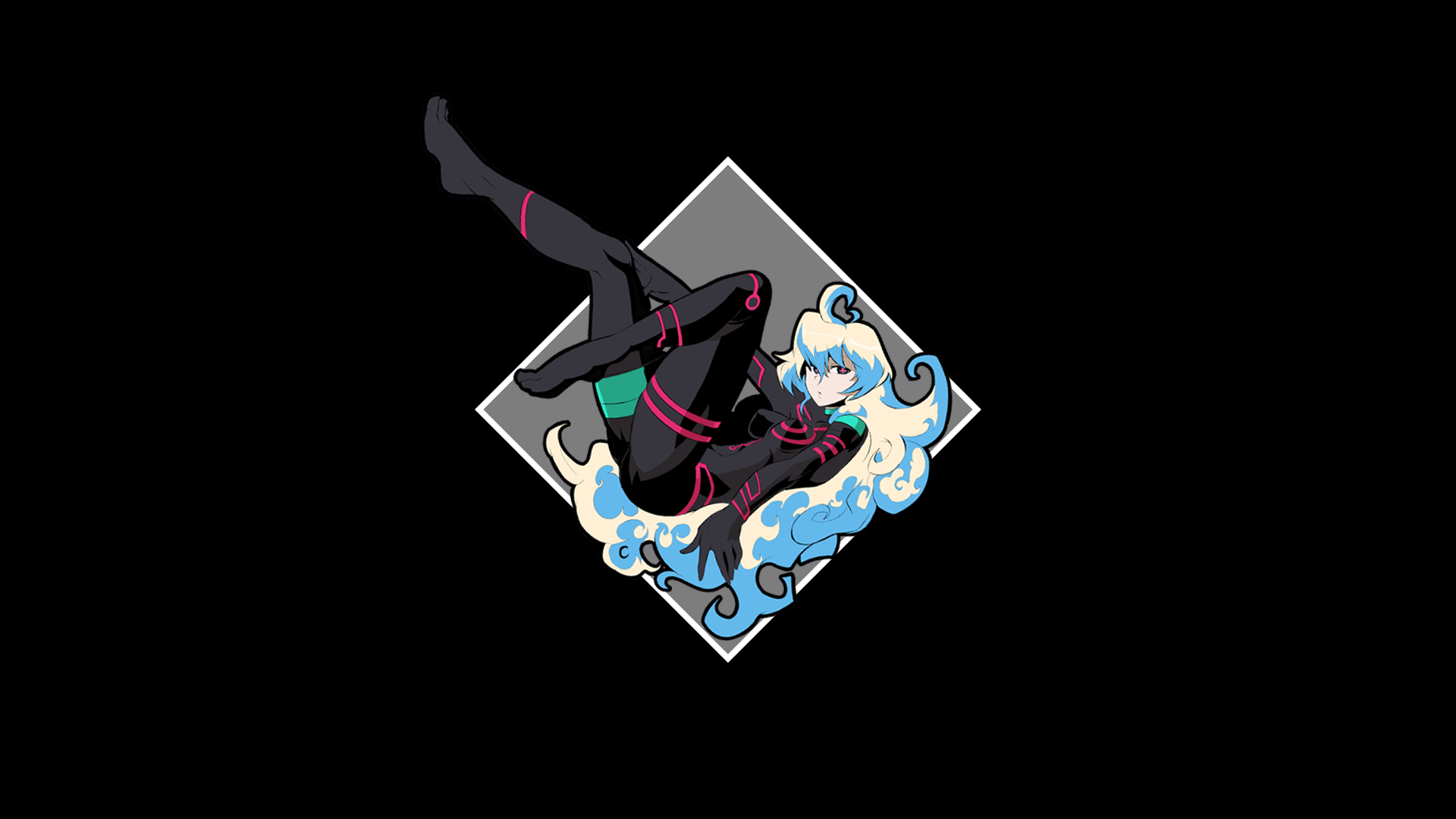 Anime girl with blue and blonde hair in black suit HD Wallpaper