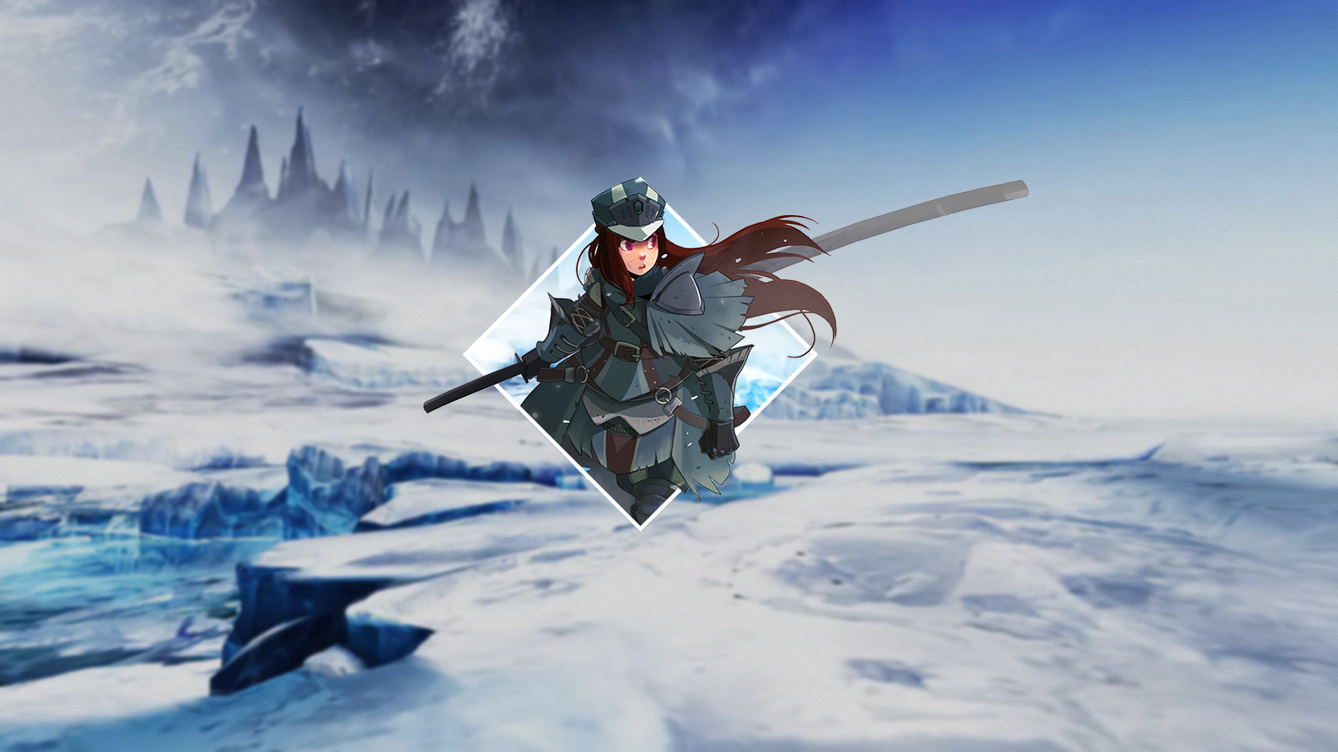 Anime girl with sword in snowy landscape HD Wallpaper