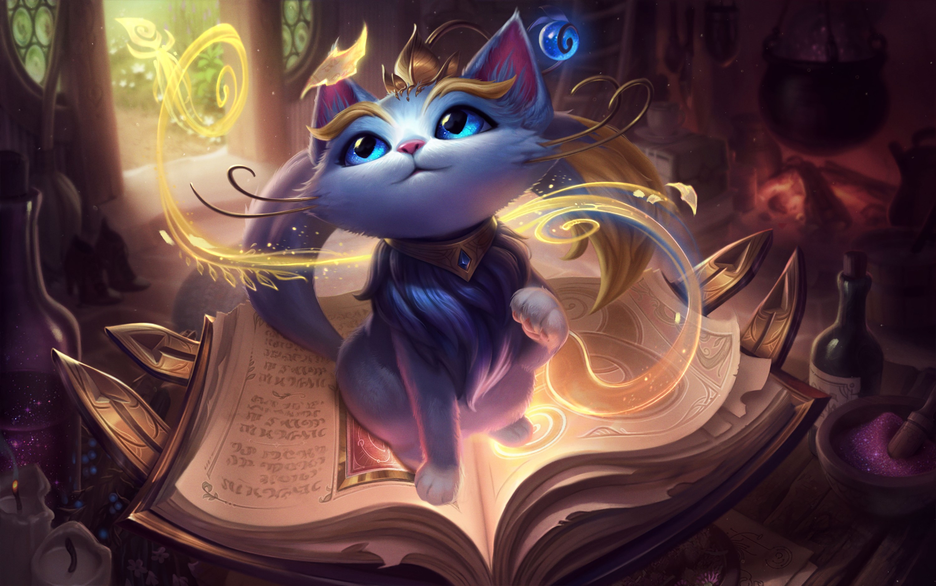 Yuumi from League of Legends on a spellbook HD Wallpaper