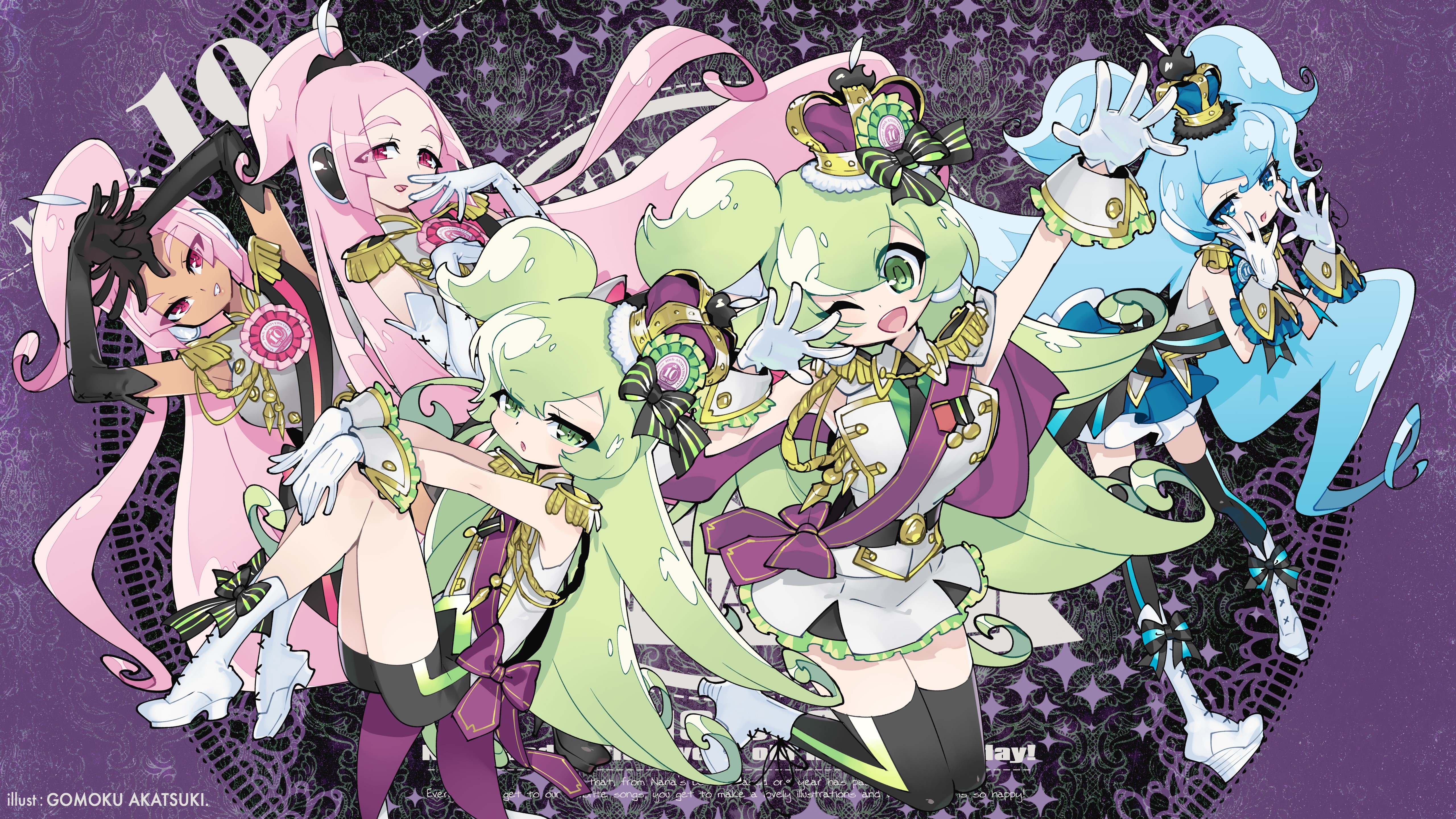 4 Anime Girls with Colorful Hair and Outfits HD Wallpaper