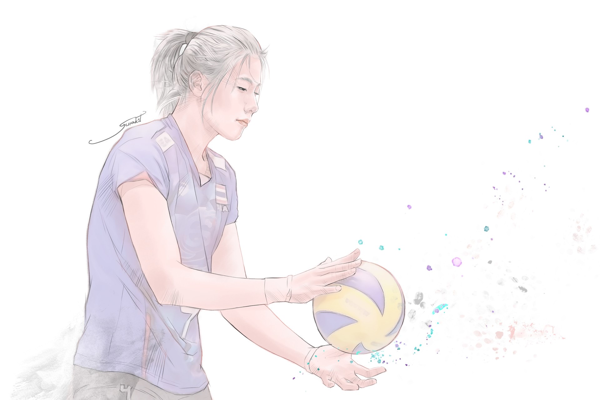 Artwork of a woman playing volleyball HD Wallpaper