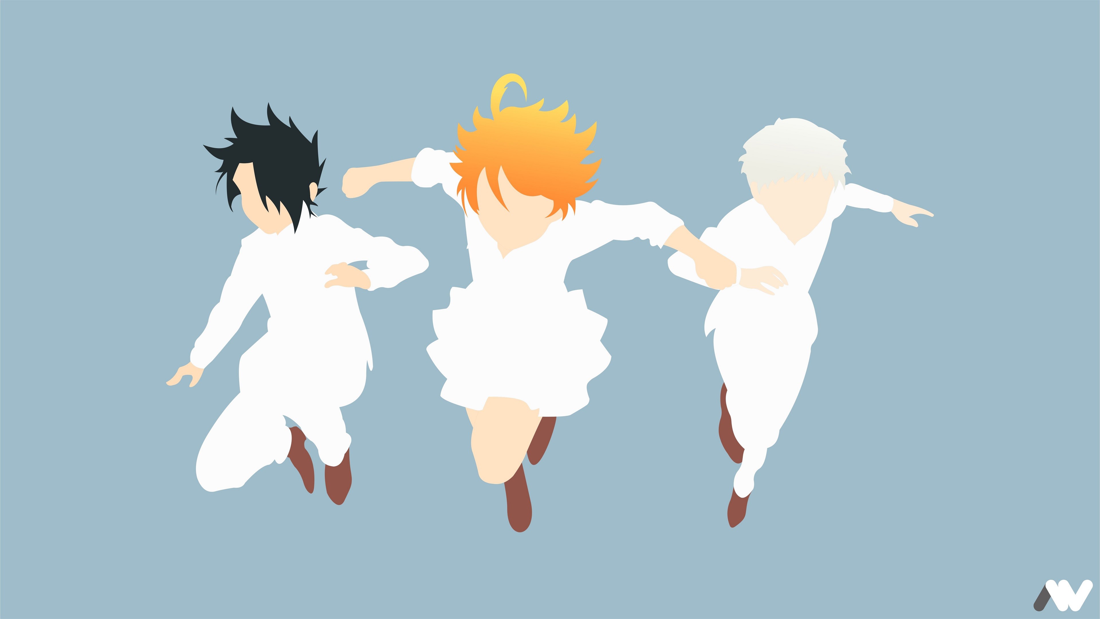 4K The Promised Neverland Emma, Norman, and Ray HD Wallpaper
