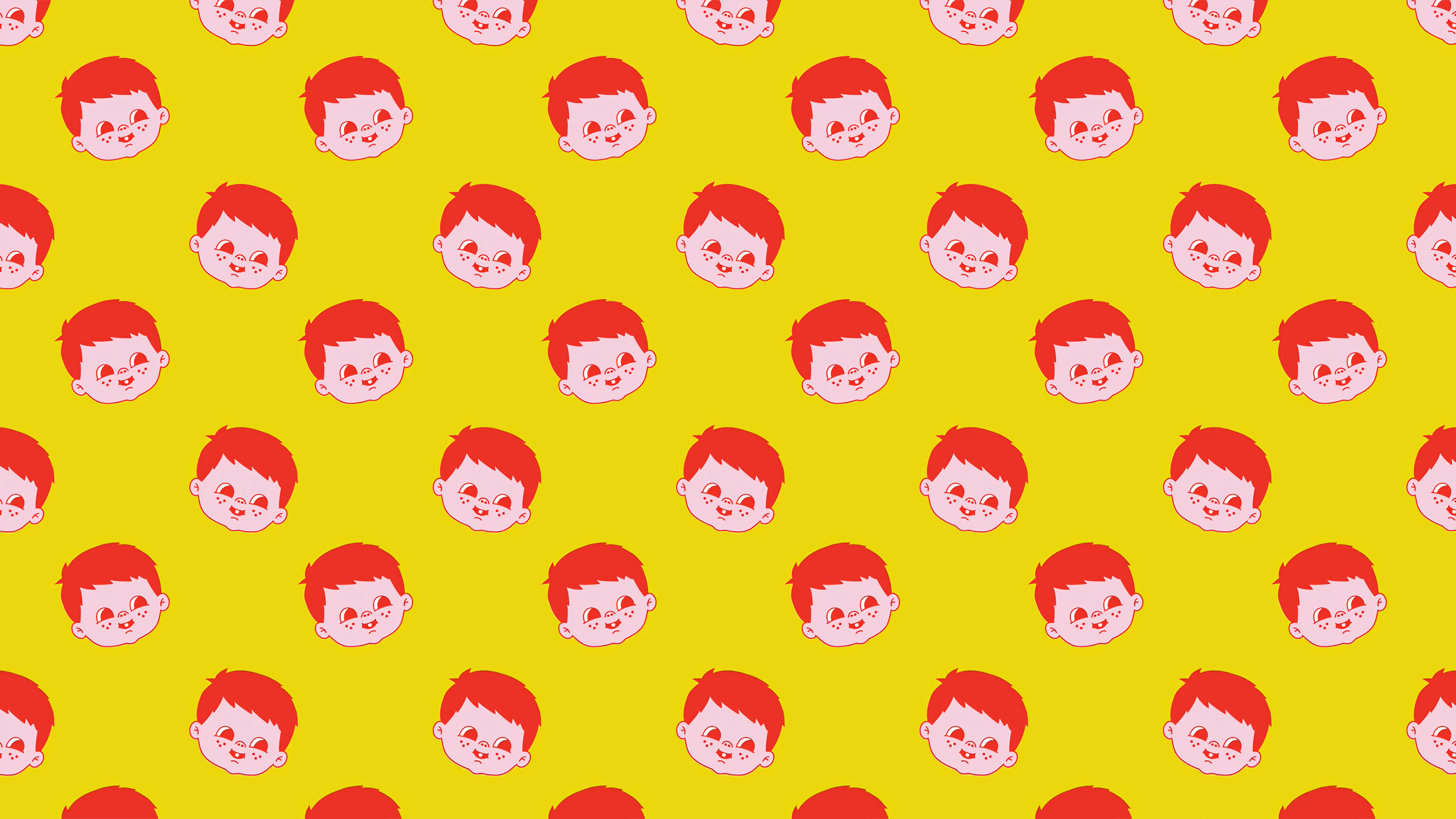 Pattern of cartoon boy faces on yellow background HD Wallpaper