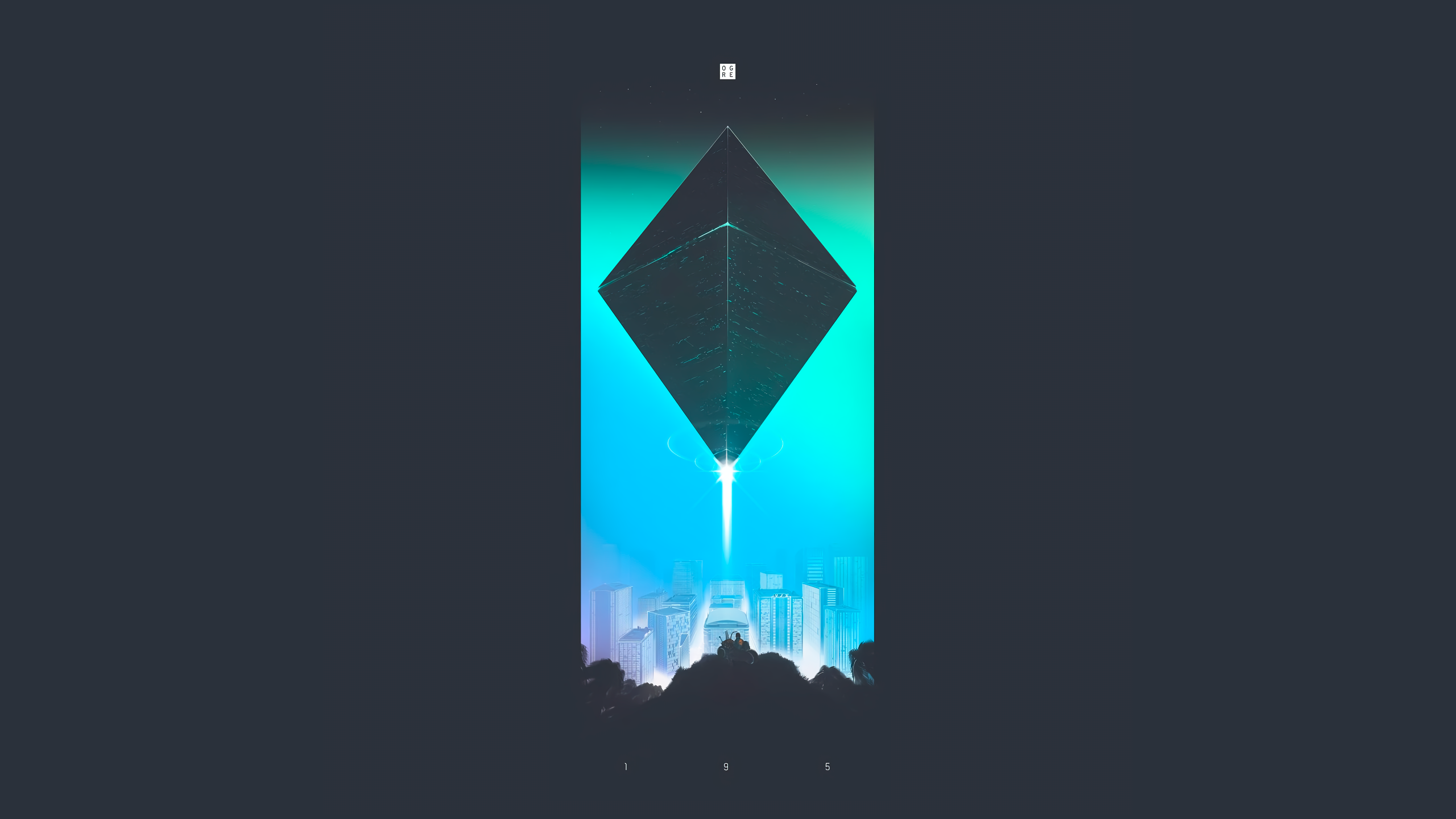 Geometric UFO hovering over futuristic city at night HD Wallpaper