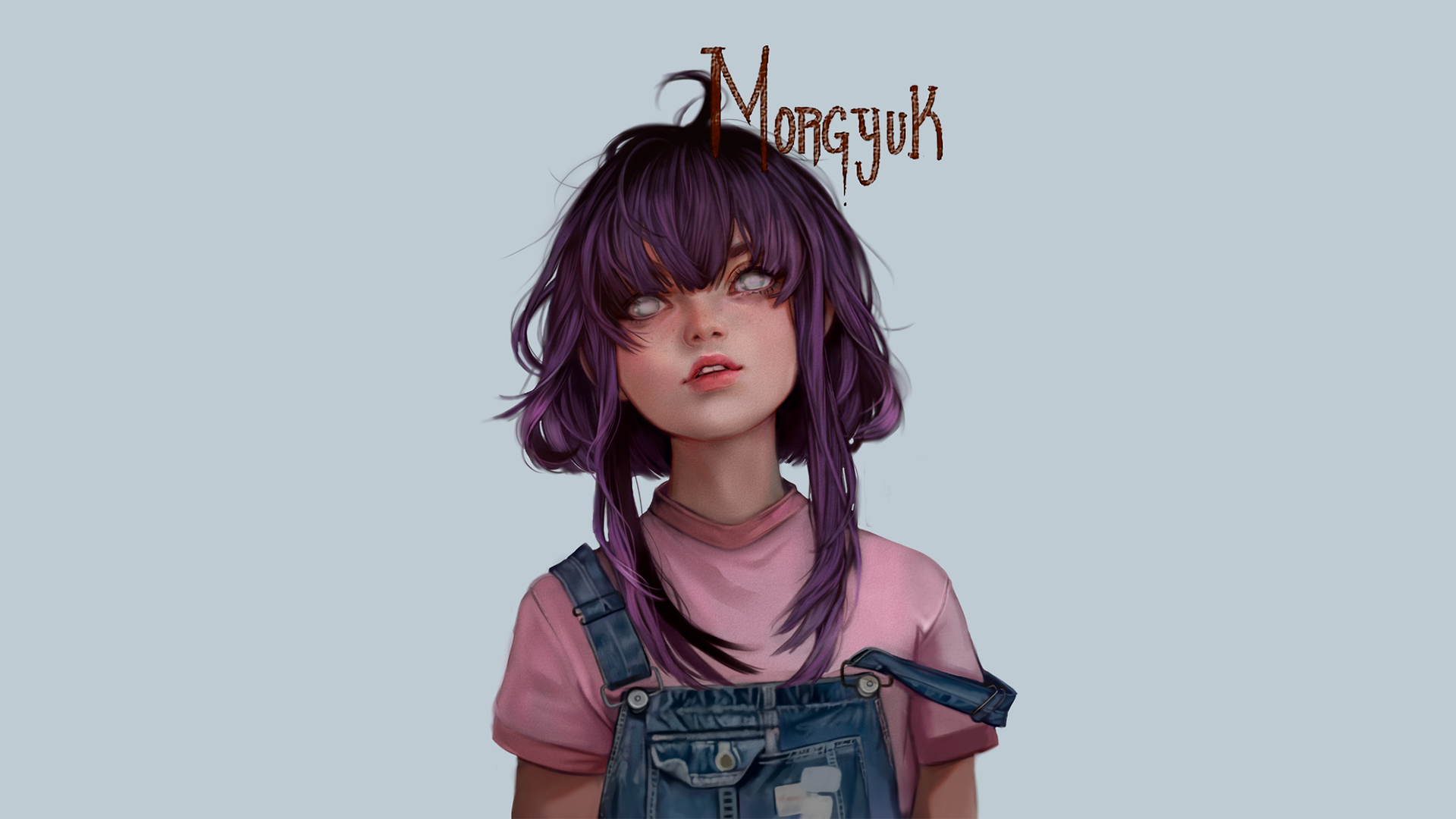 Morgyuk with purple hair and white eyes HD Wallpaper