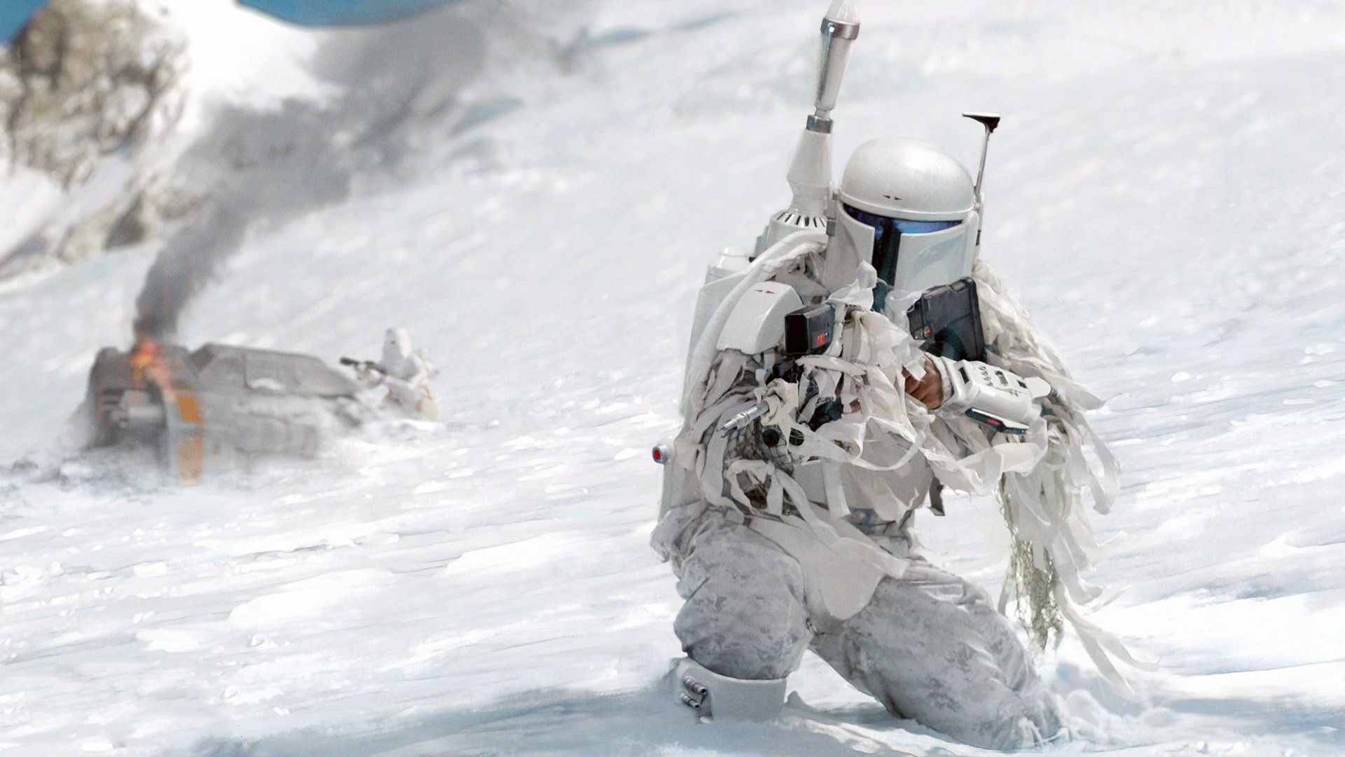 Boba Fett from Star Wars in a snowy landscape HD Wallpaper