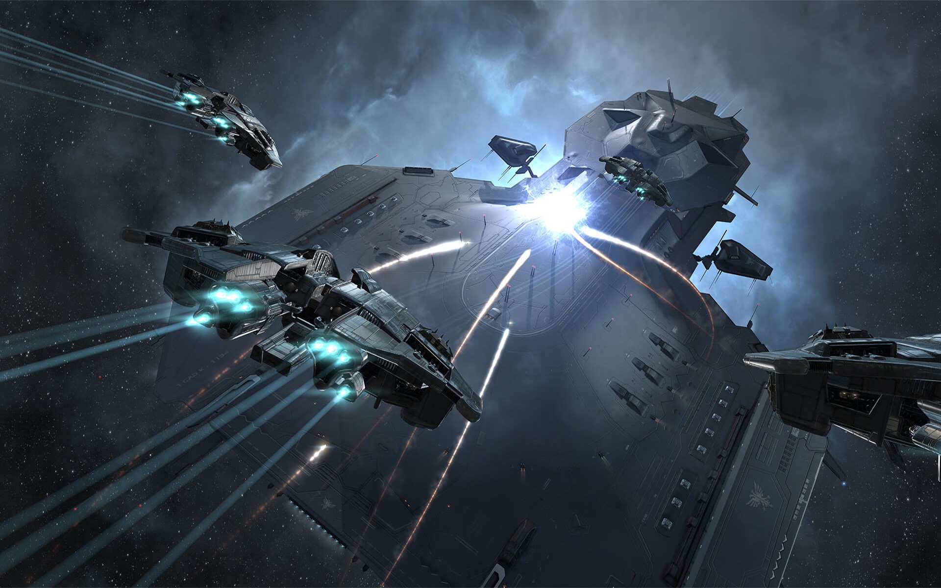 Spaceships in EVE Online during a space battle HD Wallpaper