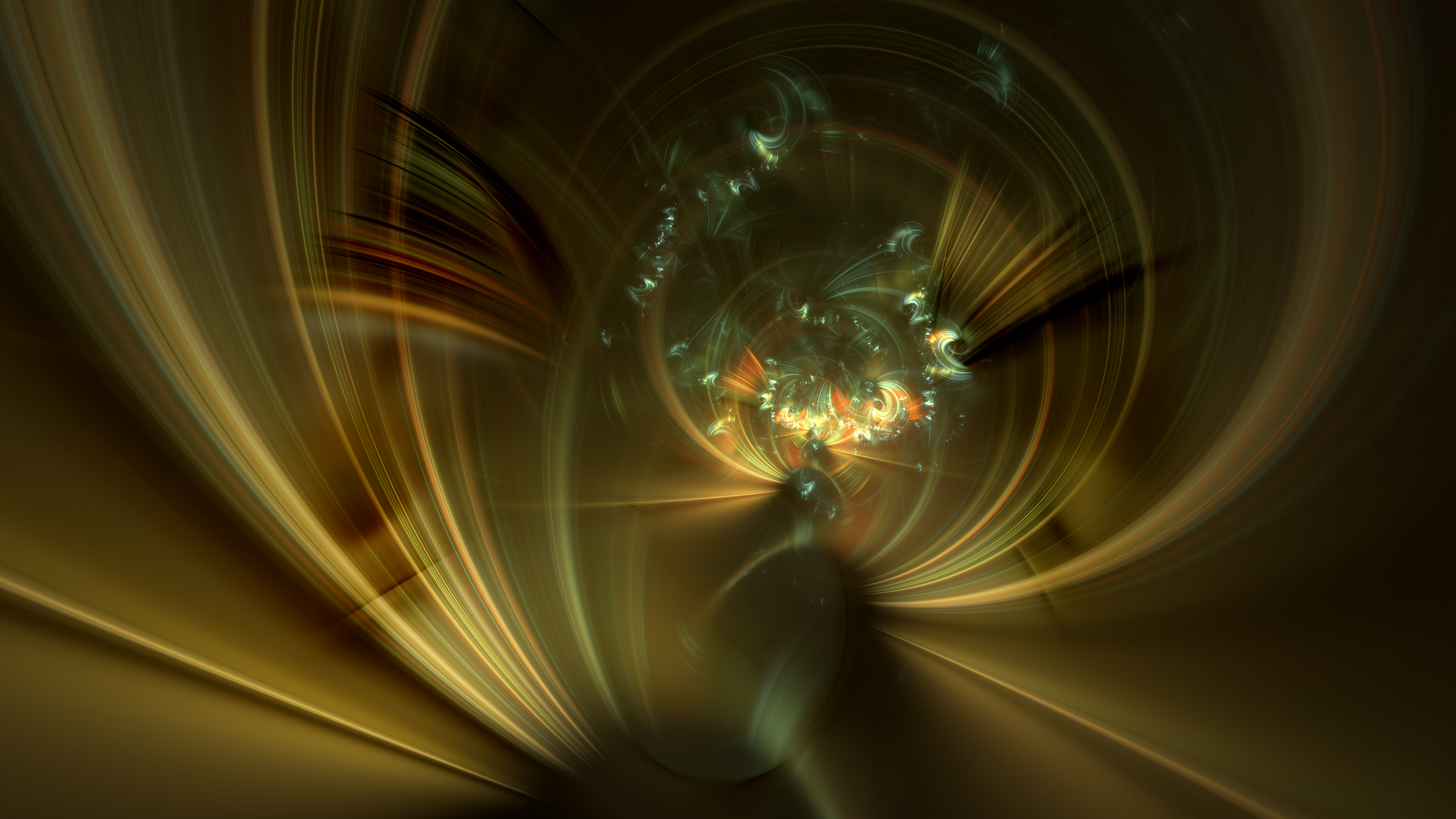 Abstract fractal art with golden and green swirls HD Wallpaper