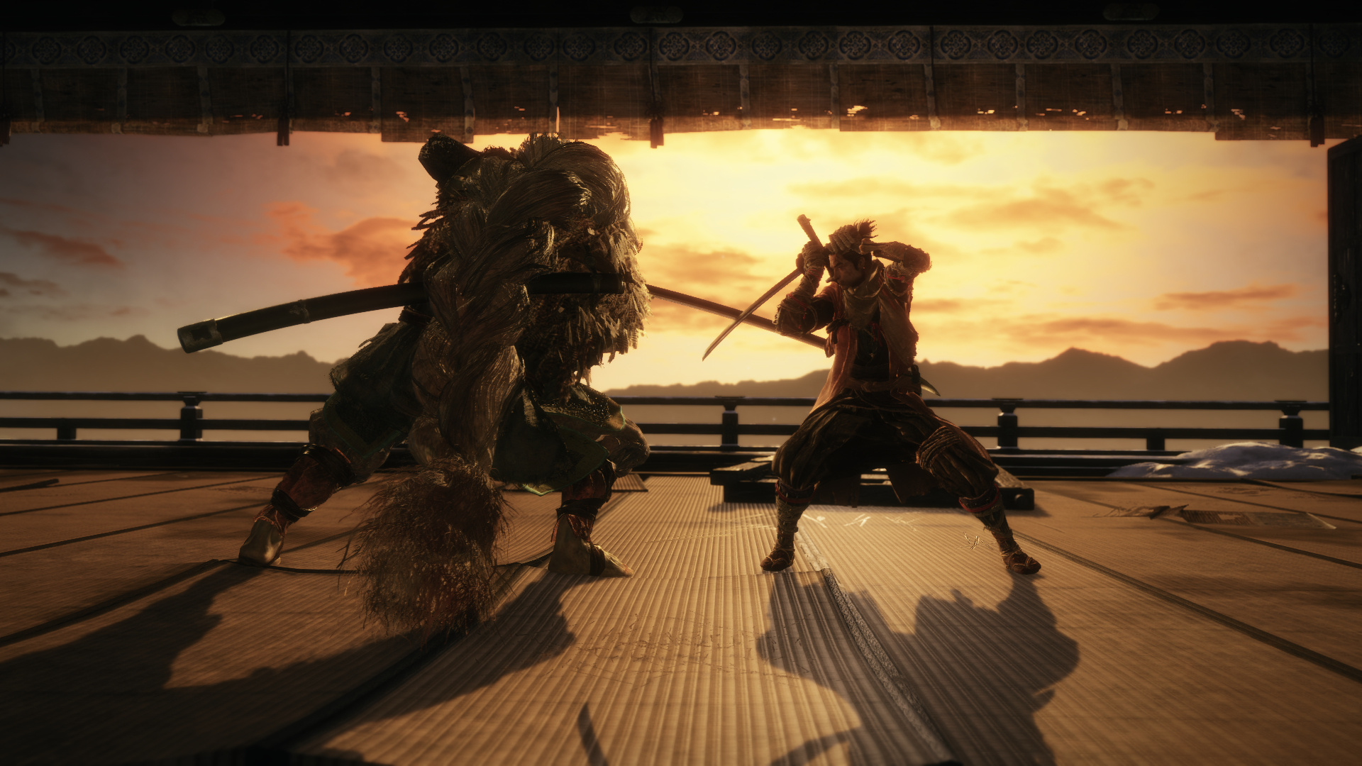 Sekiro from Sekiro: Shadows Die Twice fighting a beast HD Wallpaper