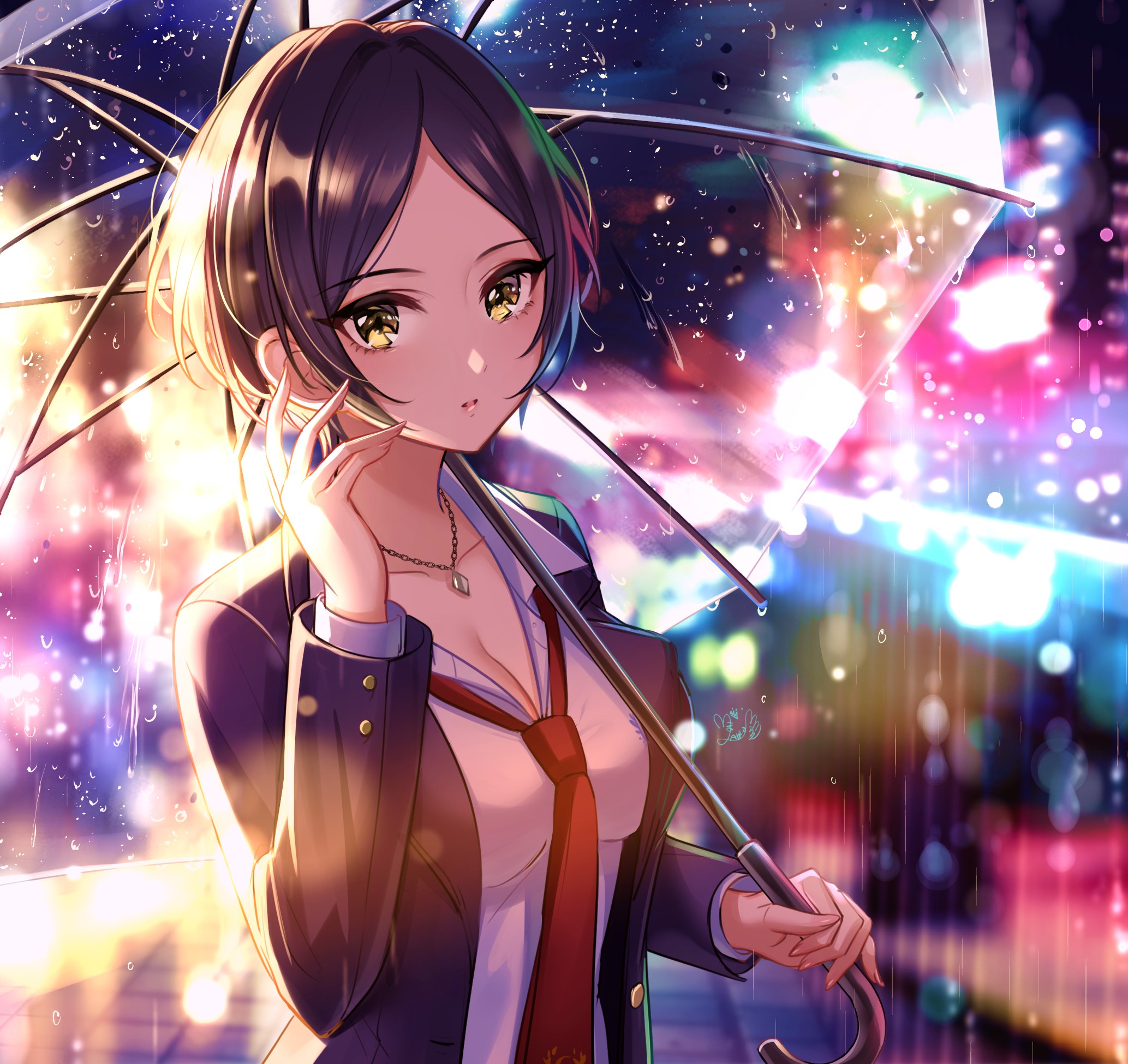 Hayami Kanade from THE IDOLM@STER Shiny Colors holding an umbrella at night HD Wallpaper