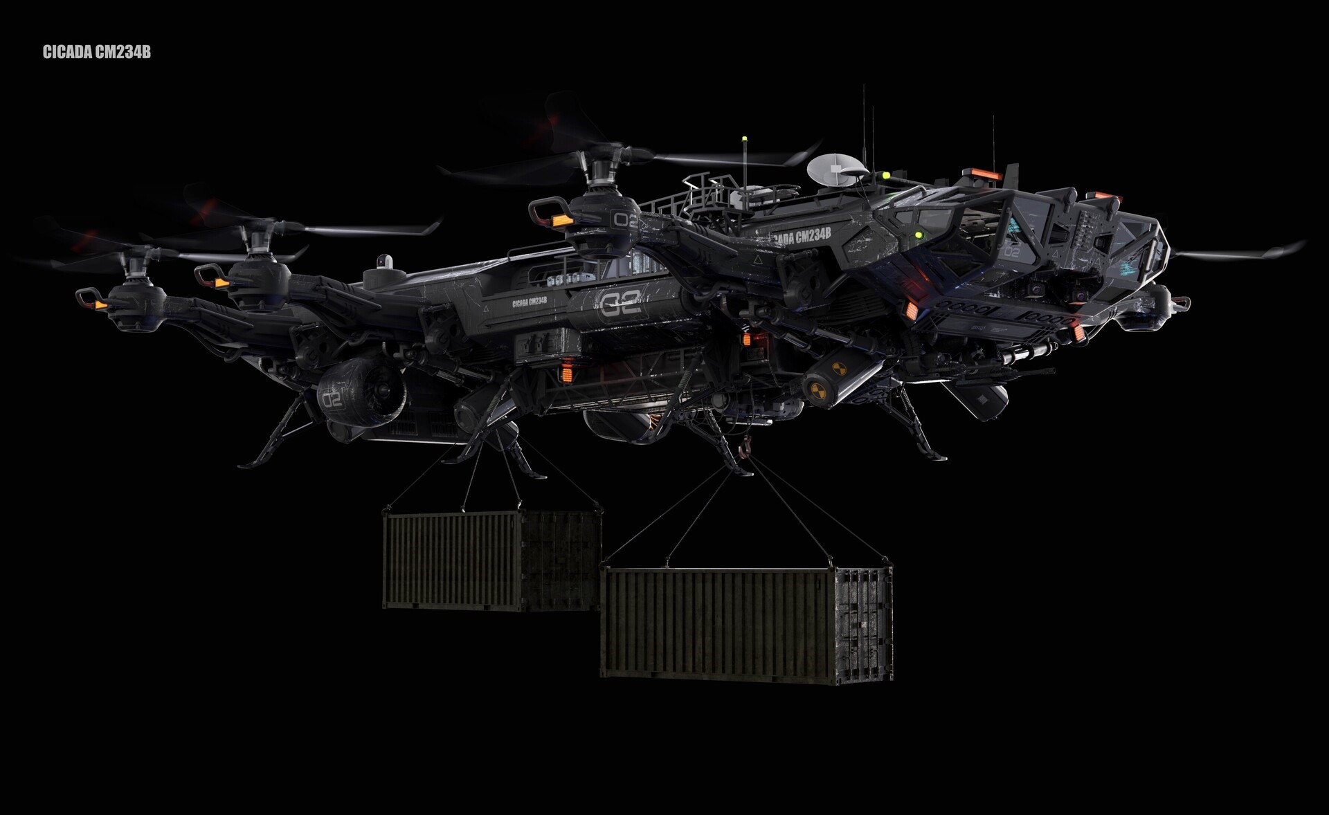 Futuristic drone CICADA CM234B carrying cargo HD Wallpaper