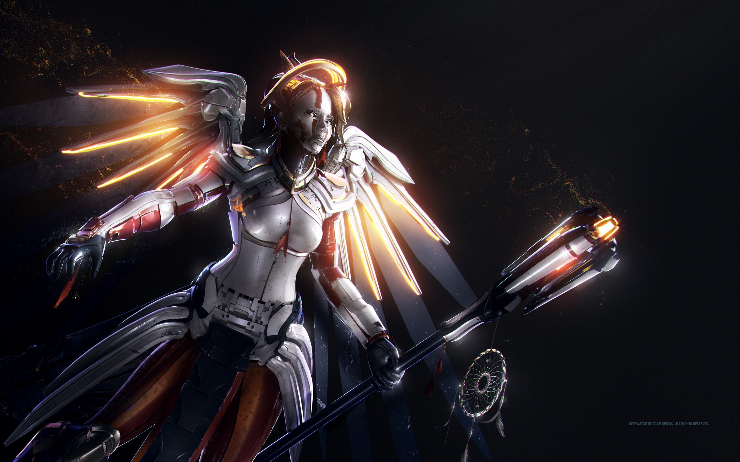 Mercy from Overwatch with glowing wings HD Wallpaper