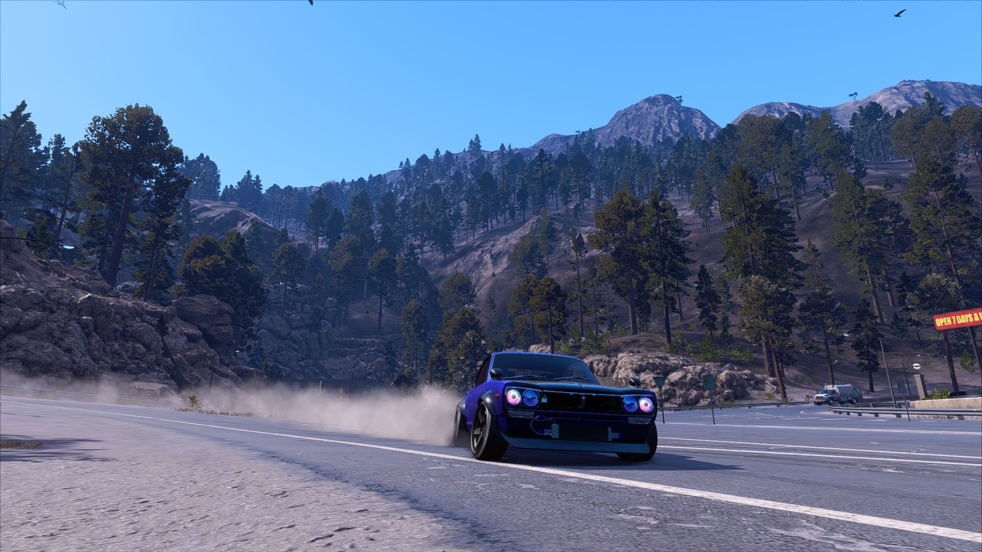 Nissan Skyline GT-R drifting on a mountain road HD Wallpaper