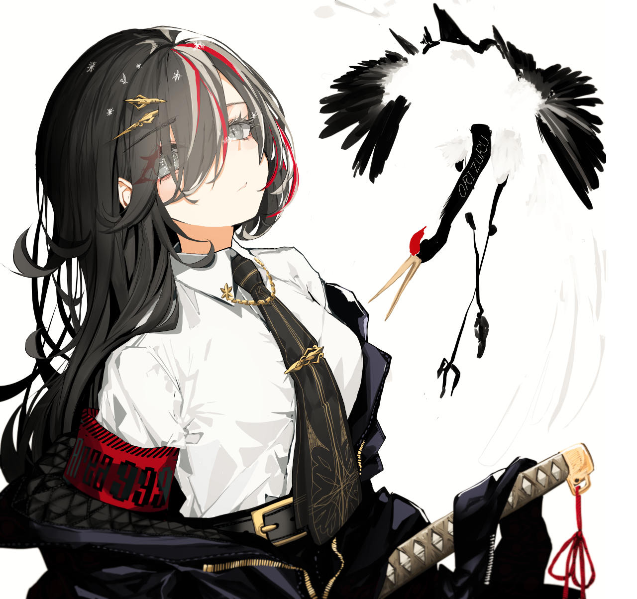 Anime girl with crane and katana HD Wallpaper