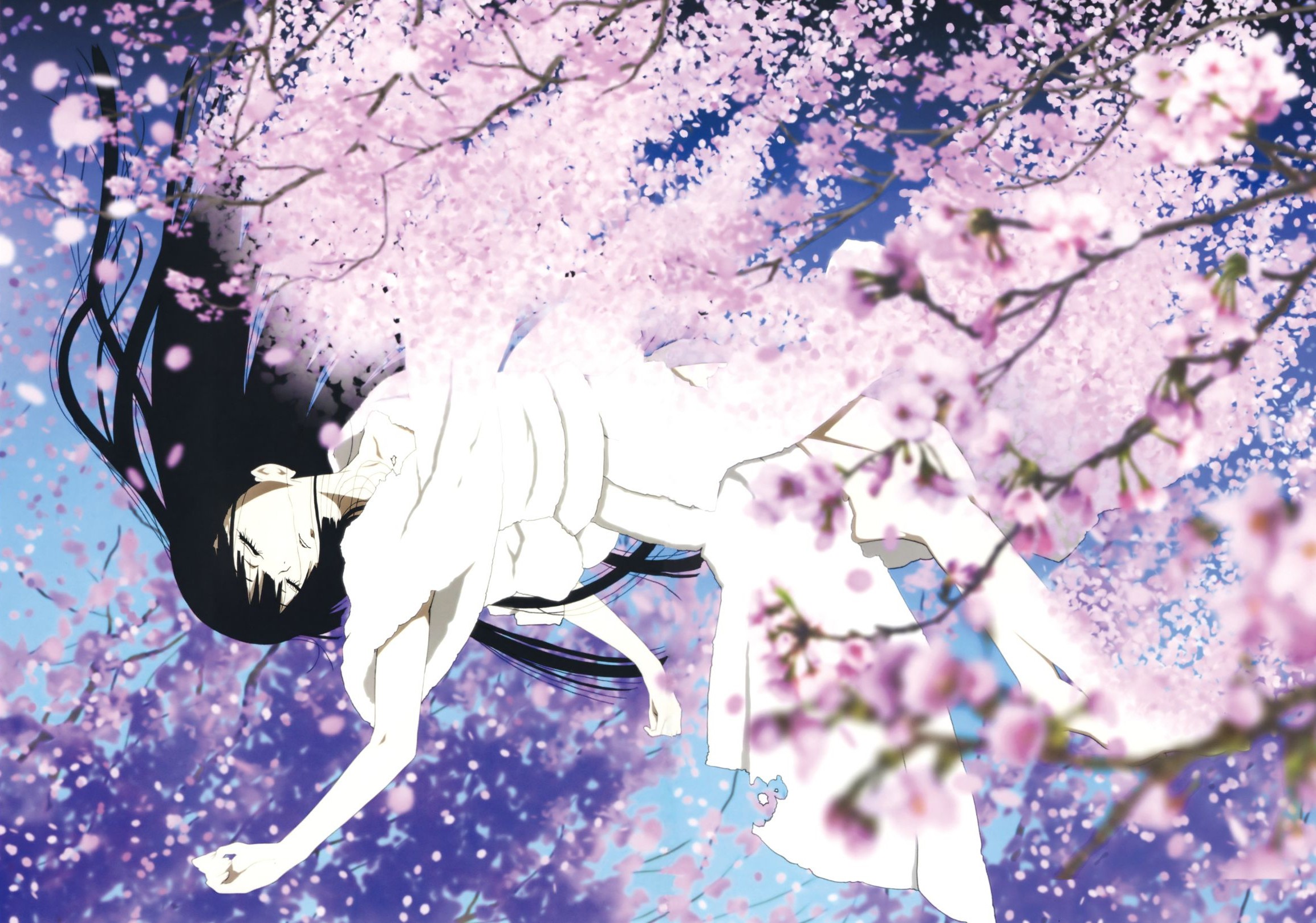 Enma Ai from Jigoku Shoujo falling through cherry blossoms HD Wallpaper