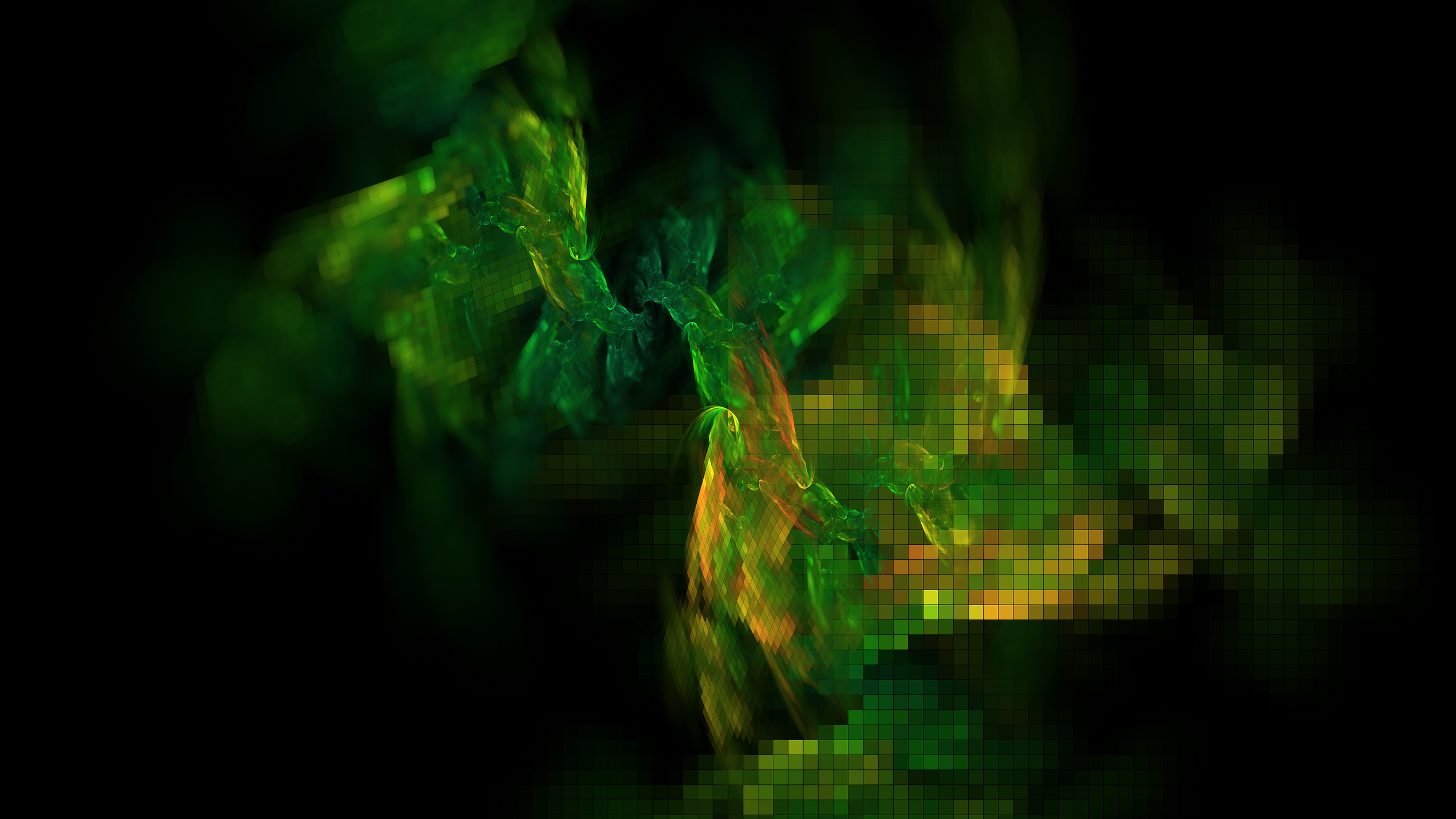 Abstract fractal with green and yellow pixels HD Wallpaper
