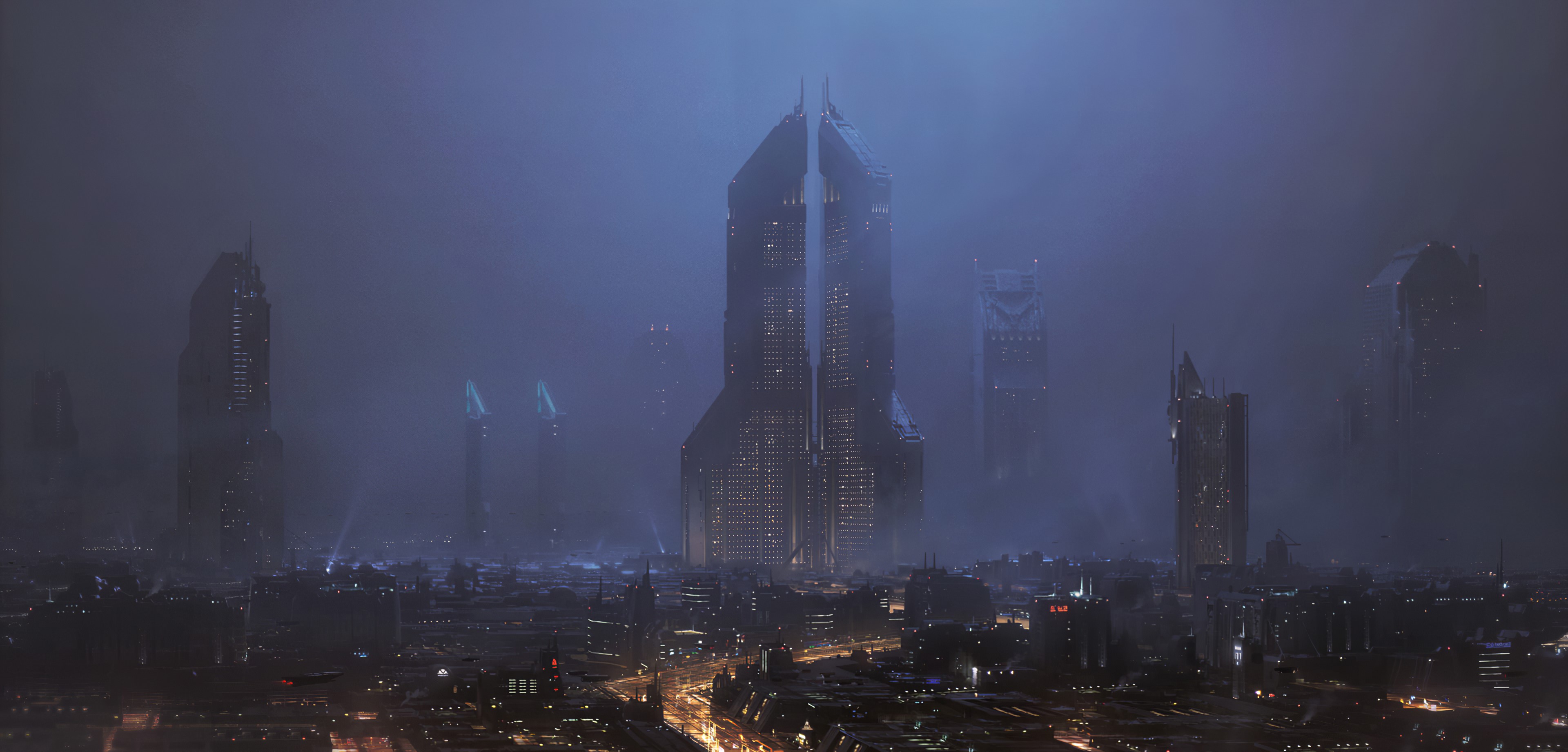 4K futuristic science fiction city skyline HD Wallpaper