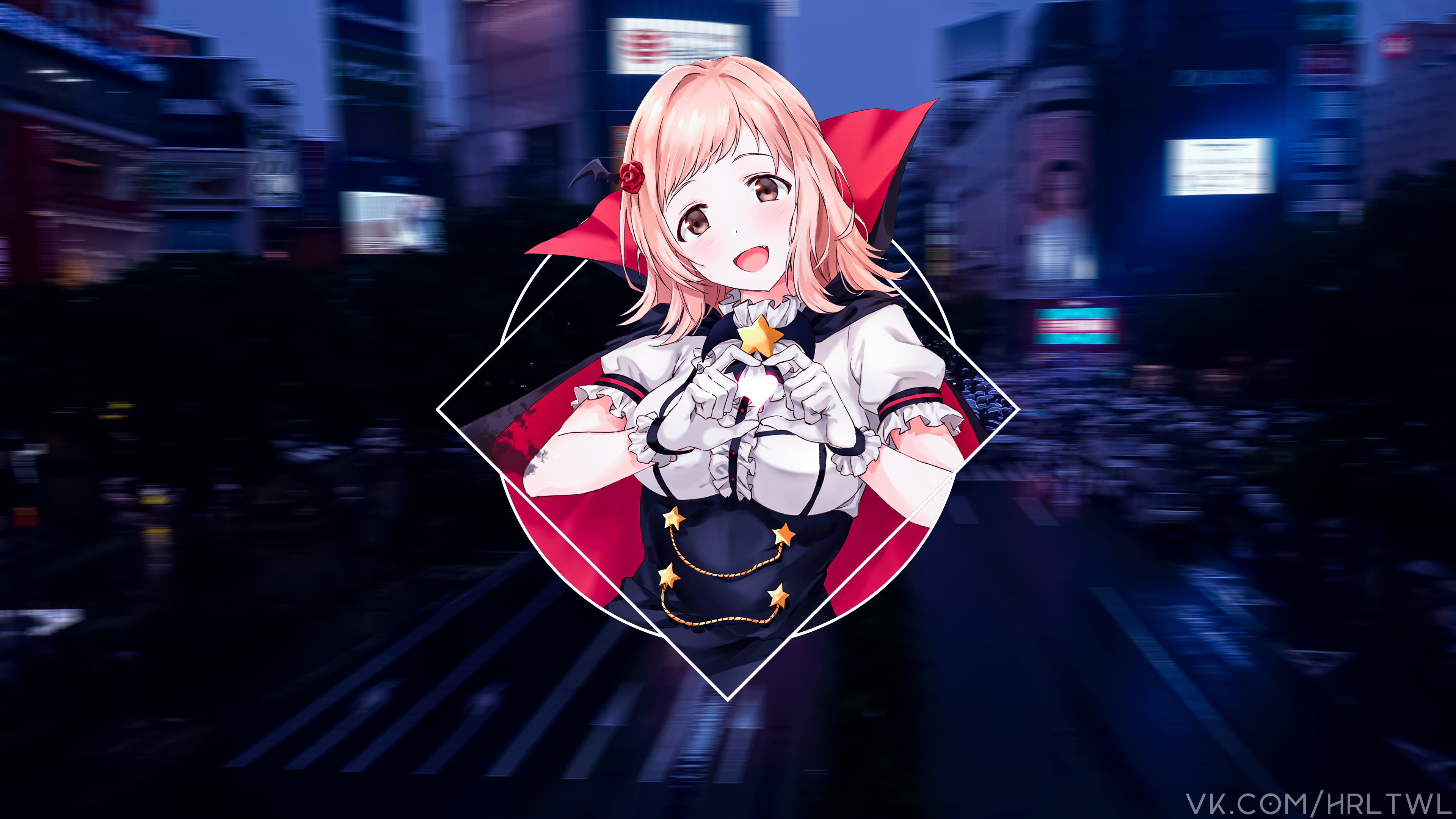 Anime girl with pink hair in vampire costume HD Wallpaper