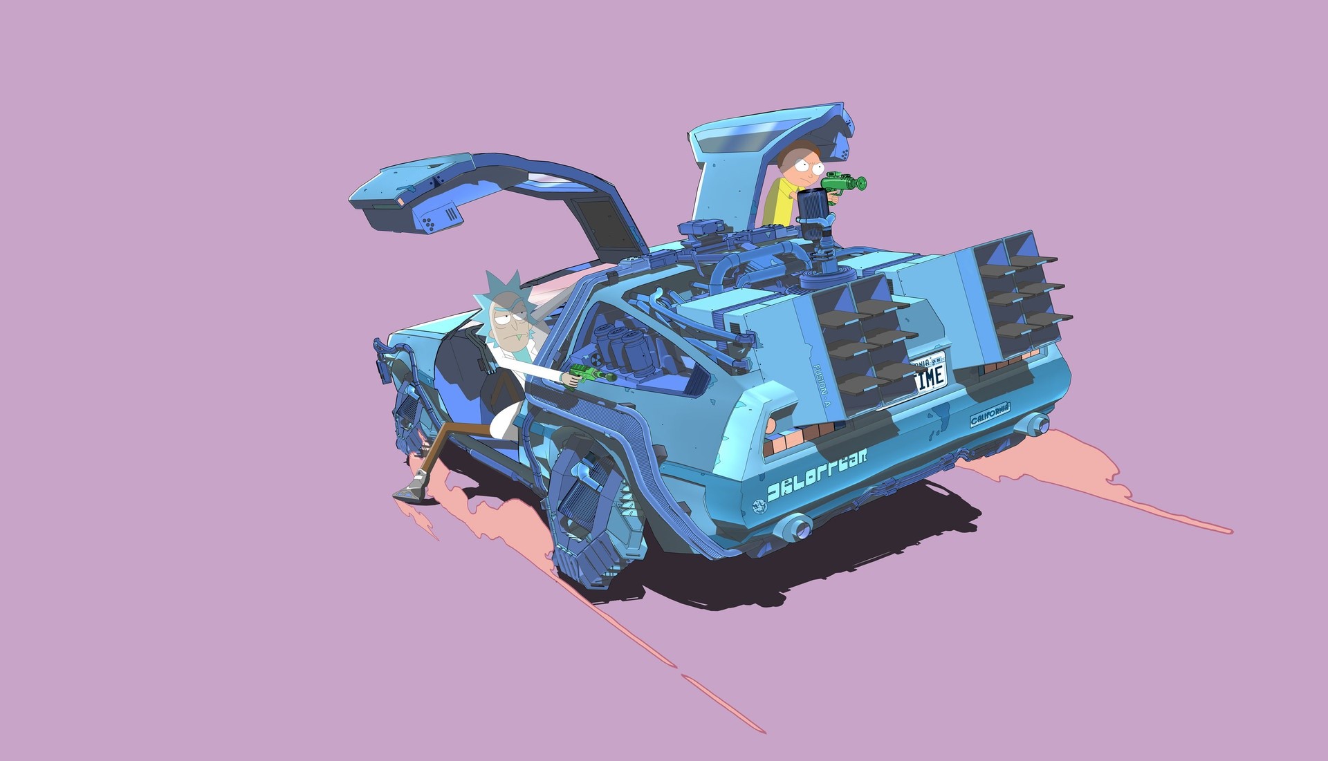 Rick and Morty DeLorean Time Machine HD Wallpaper