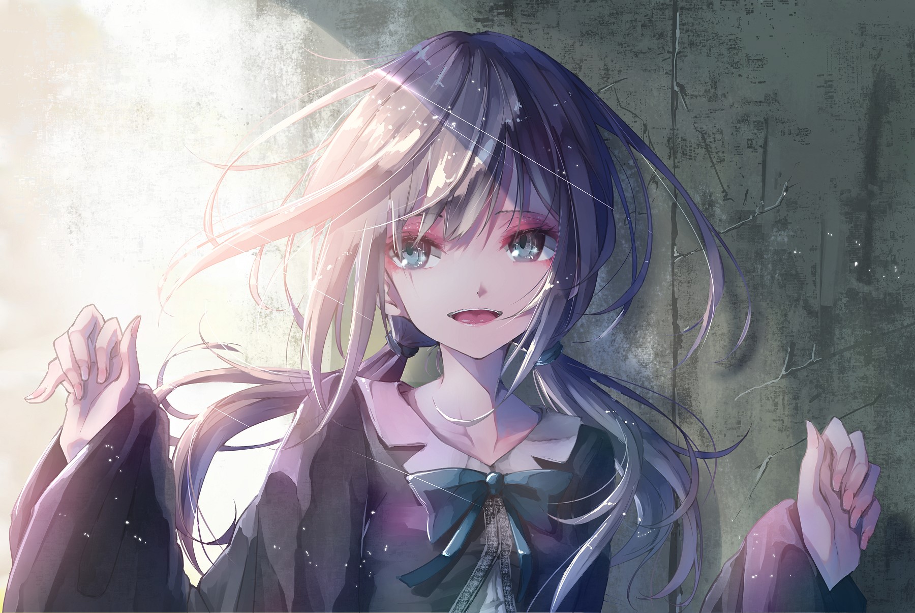 Anime girl with purple hair and blue eyes HD Wallpaper
