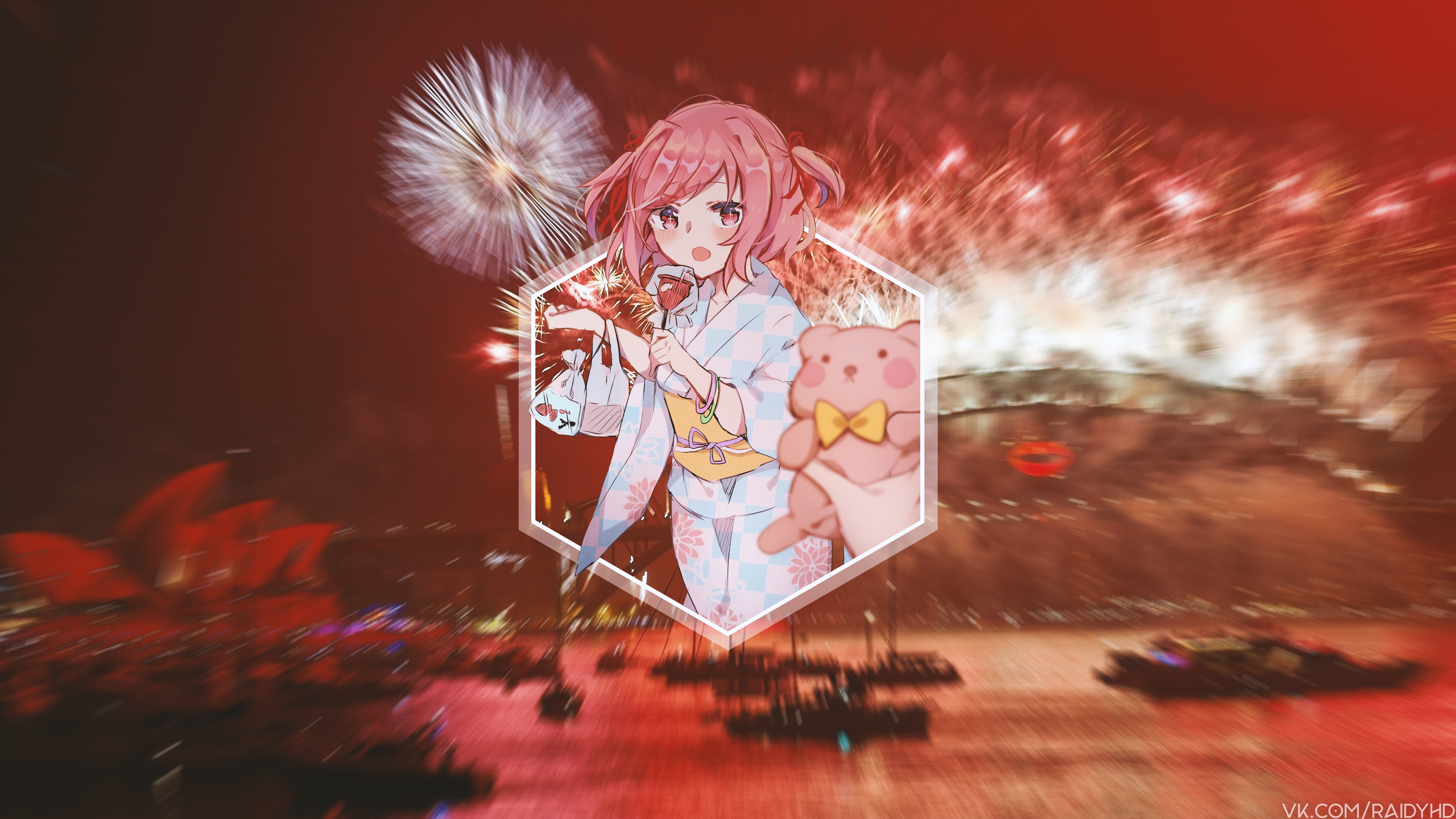 Natsuki from Doki Doki Literature Club with fireworks HD Wallpaper