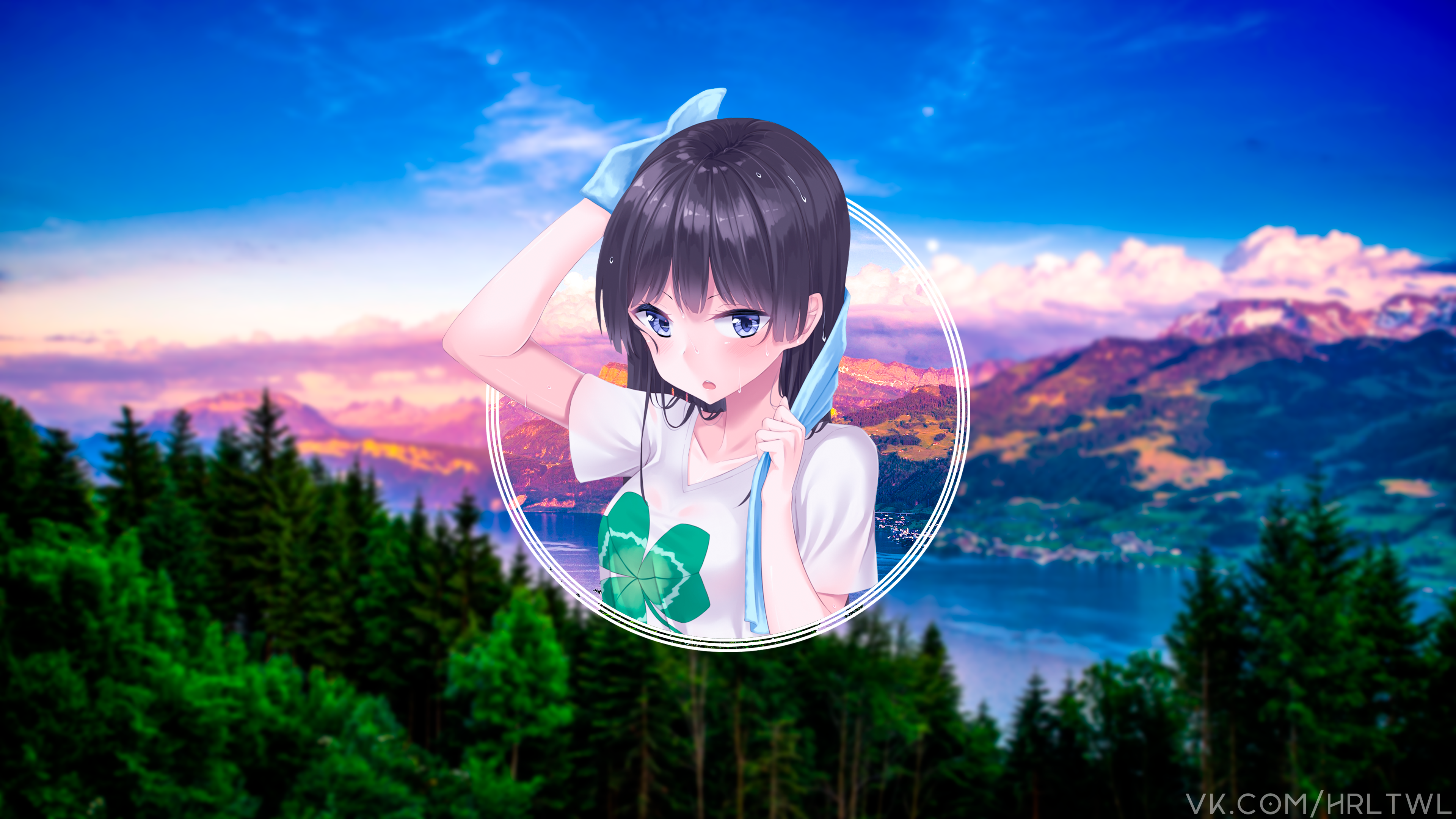 Anime girl with dark hair and blue eyes HD Wallpaper