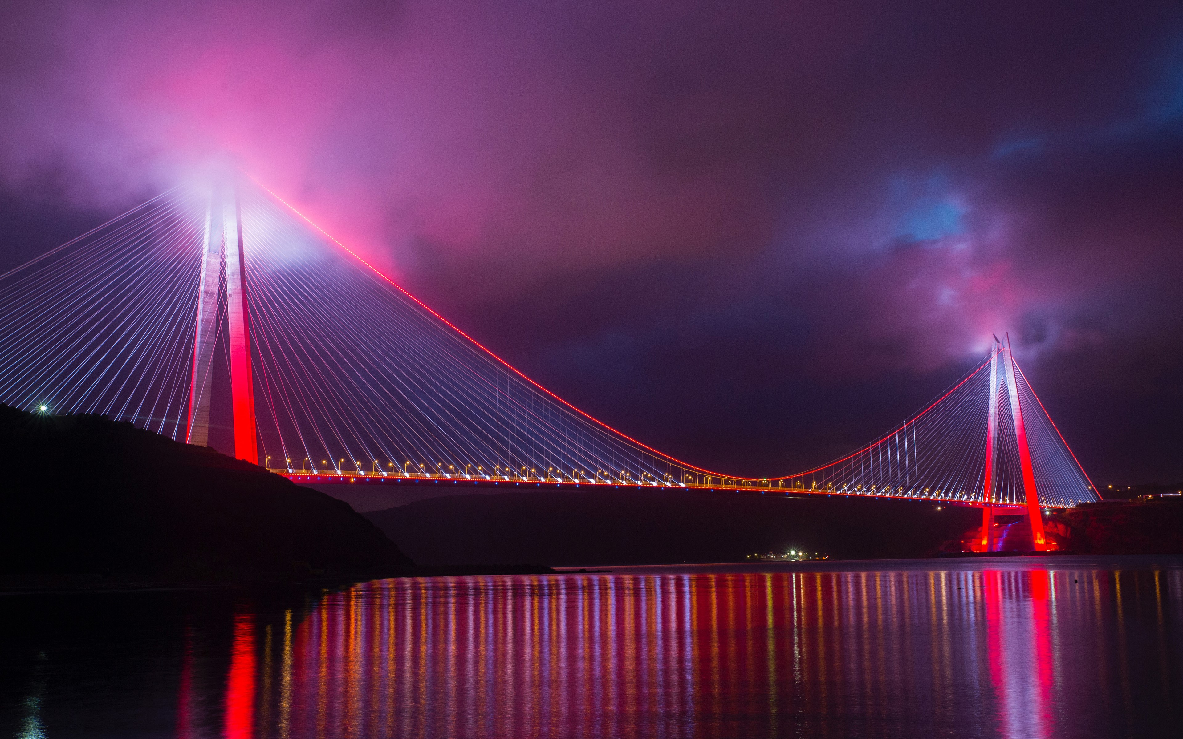Yavuz Sultan Selim Bridge over Bosphorus at night HD Wallpaper