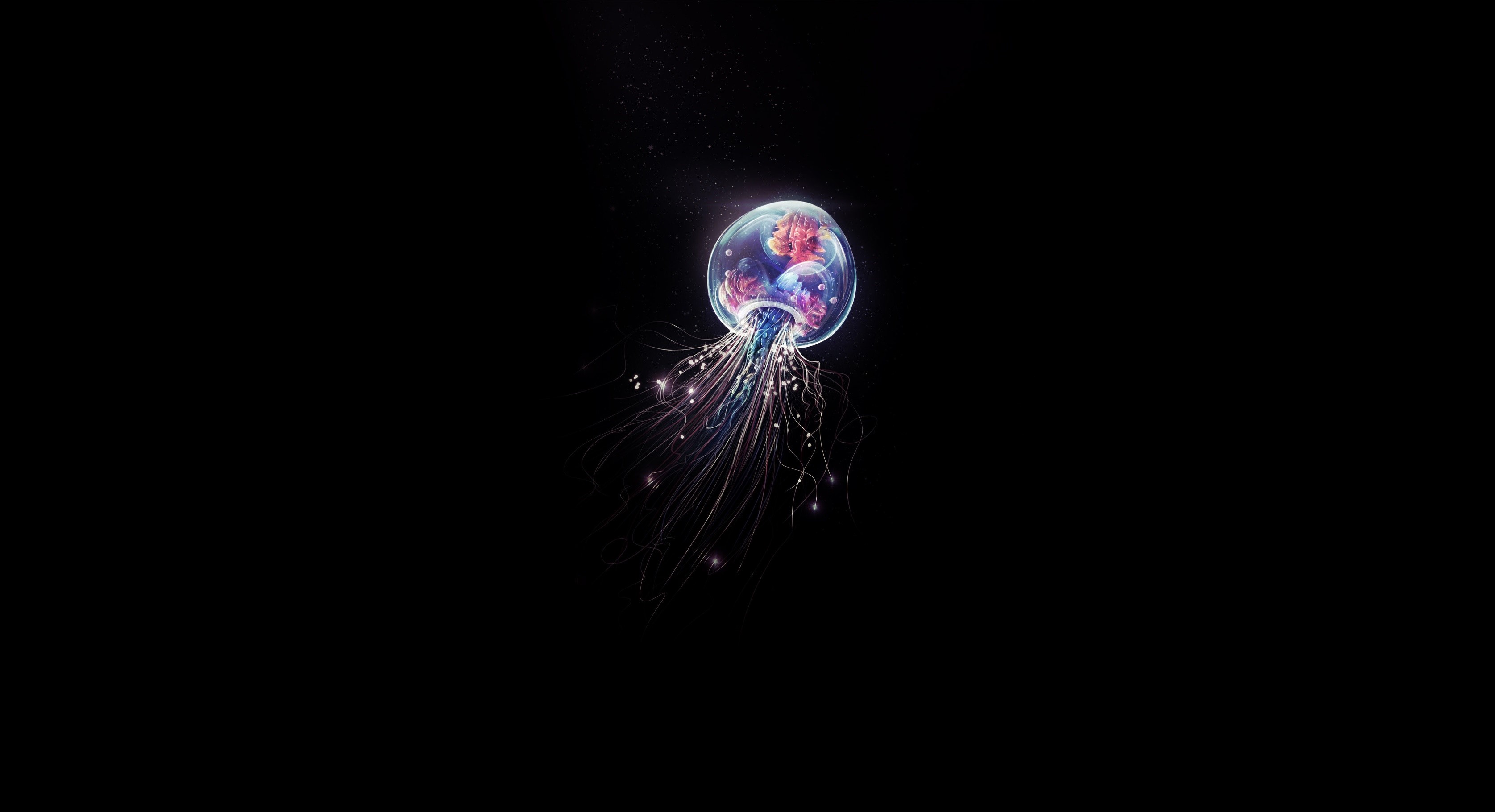 Artwork of a glowing jellyfish on a black background HD Wallpaper