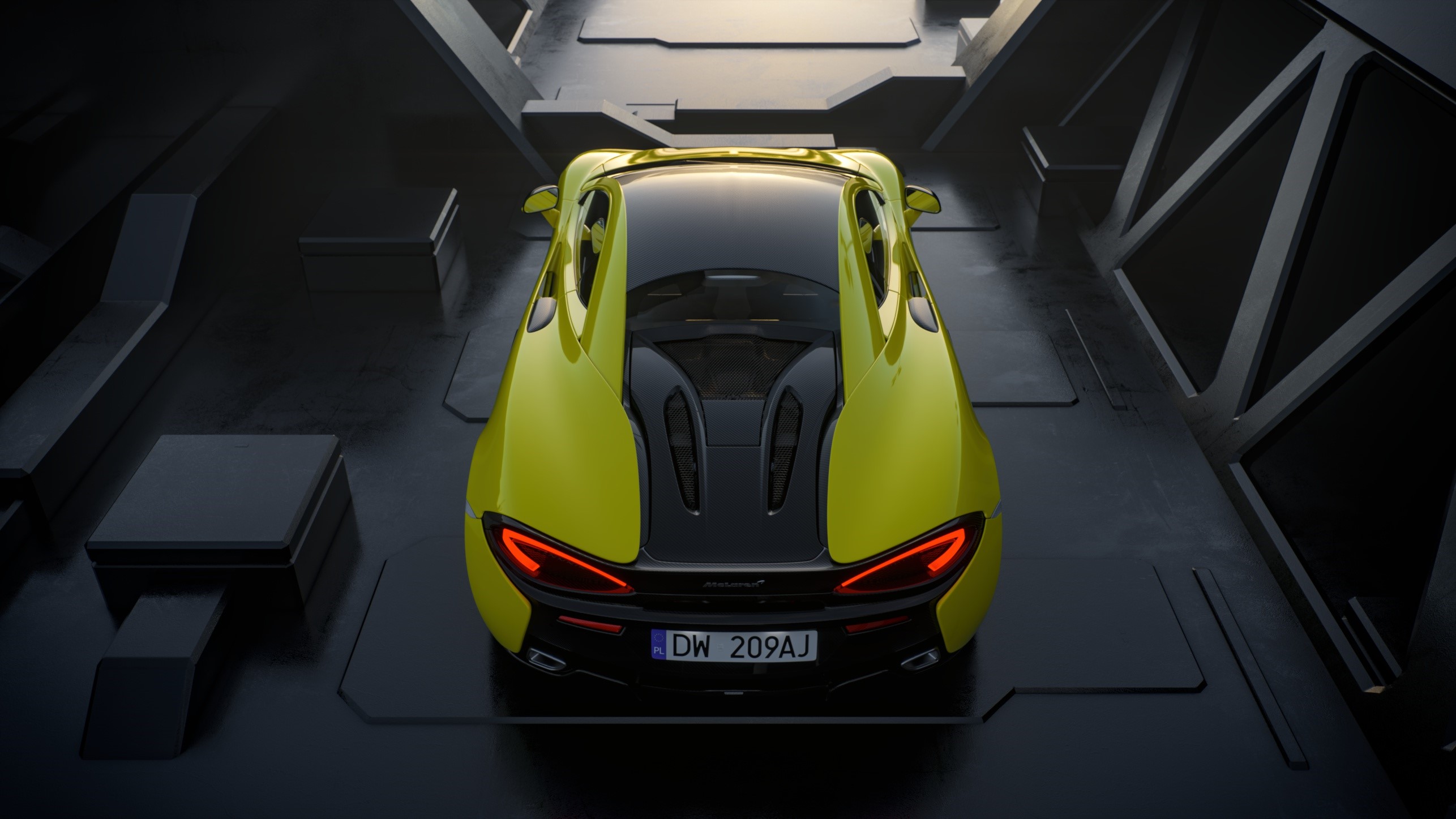 Yellow McLaren 600LT Spider from above HD Wallpaper