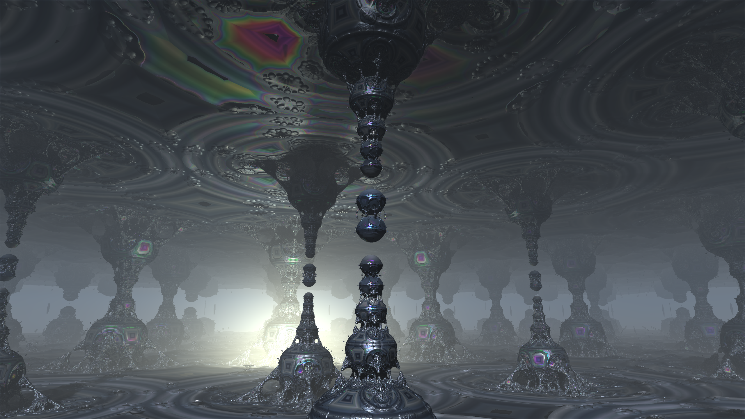 3D fractal landscape with hanging structures HD Wallpaper