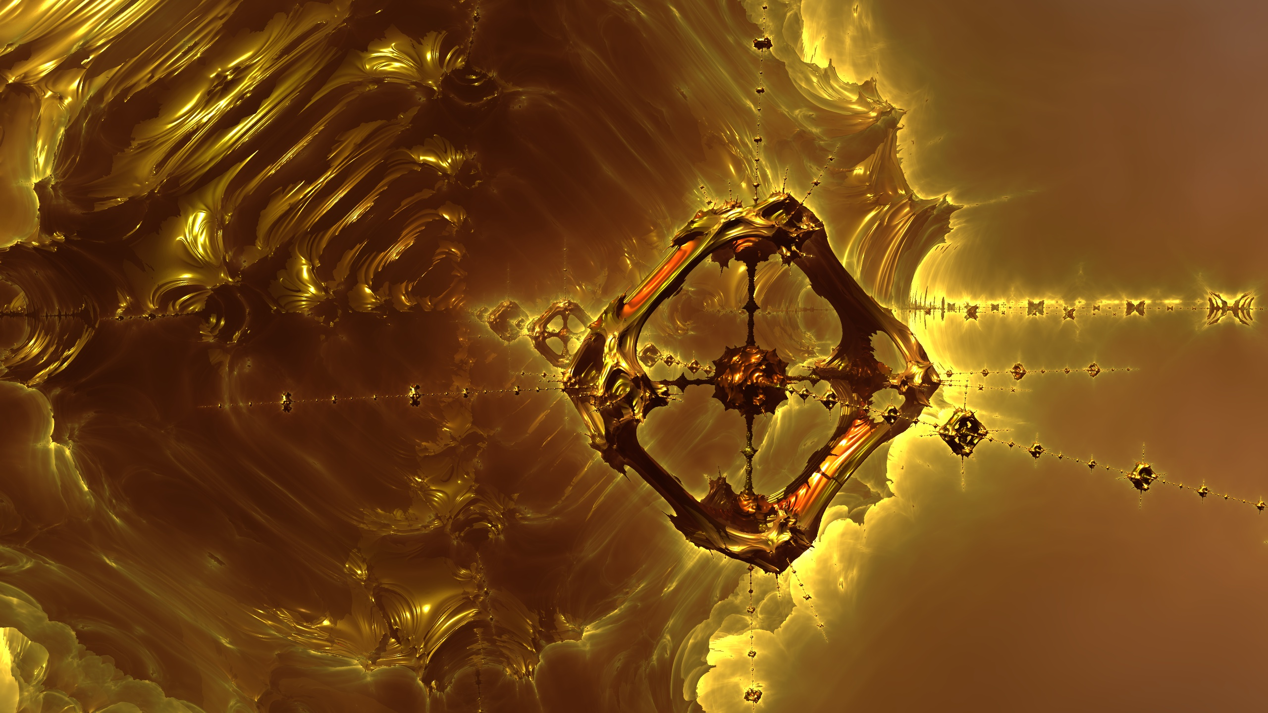 Golden fractal structure with glowing clouds HD Wallpaper