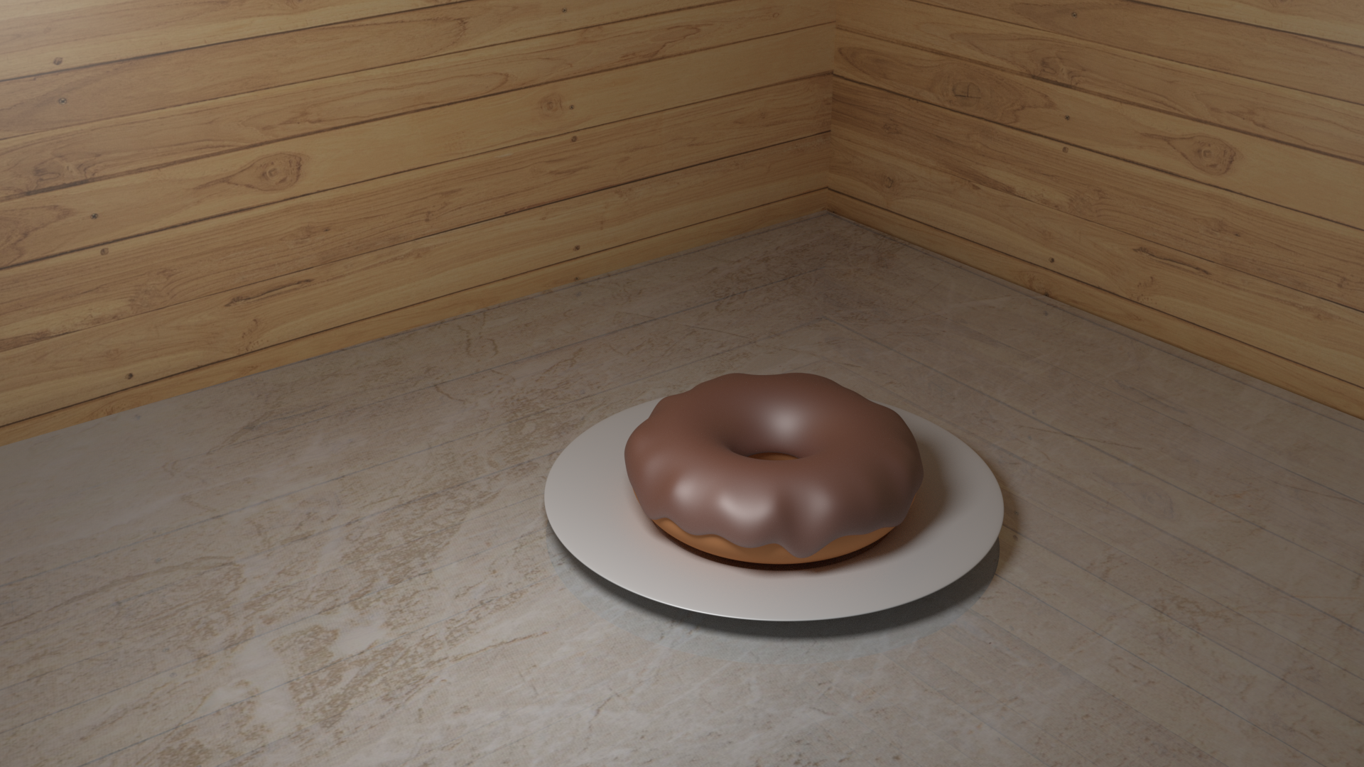 Chocolate glazed donut on a plate HD Wallpaper