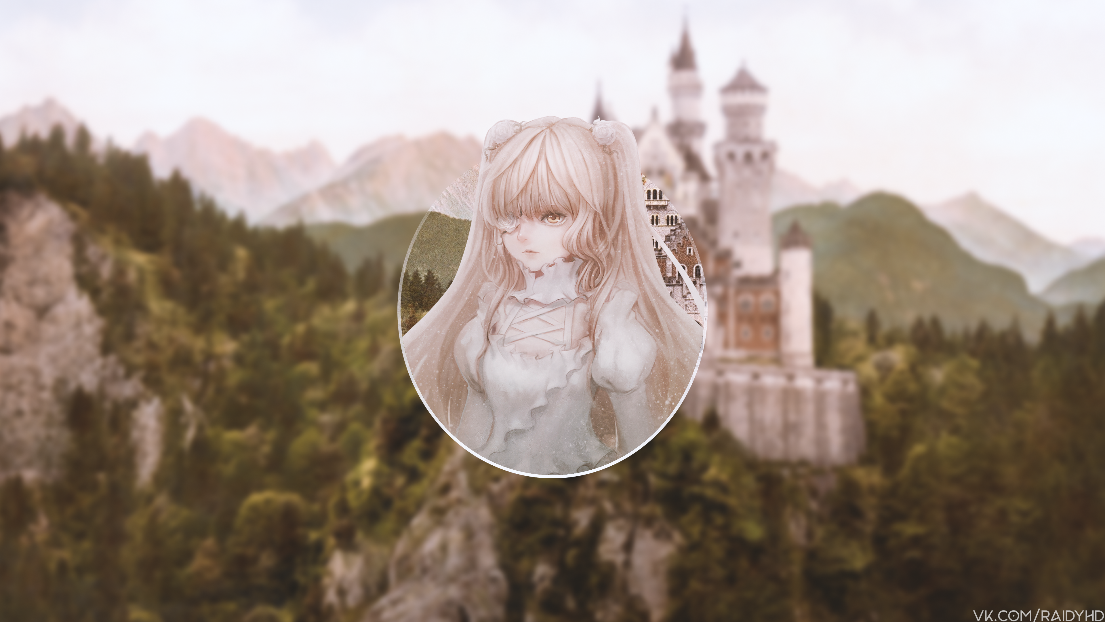 Anime girl in front of a castle HD Wallpaper
