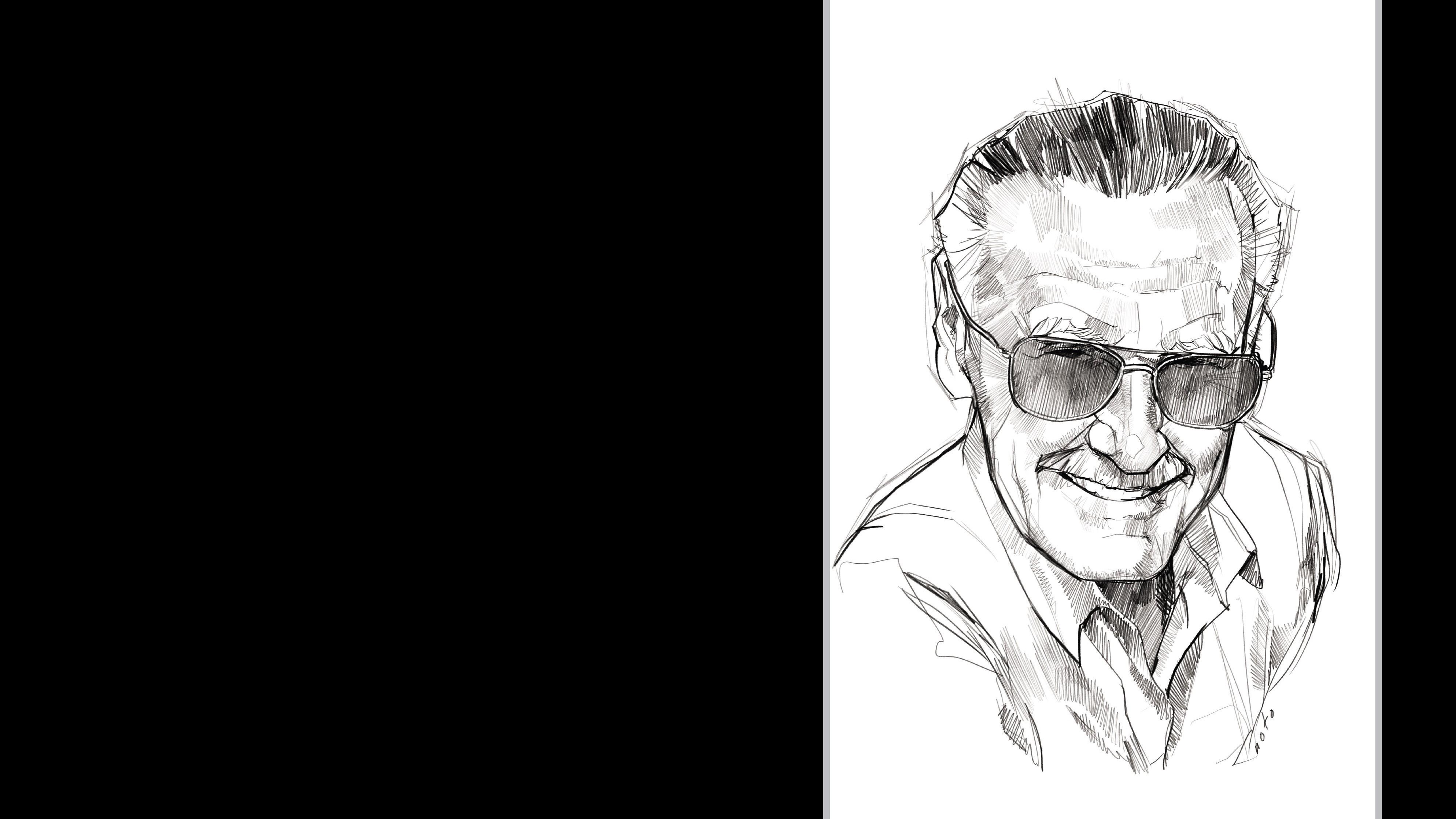 Monochrome drawing of Stan Lee from Marvel Comics HD Wallpaper