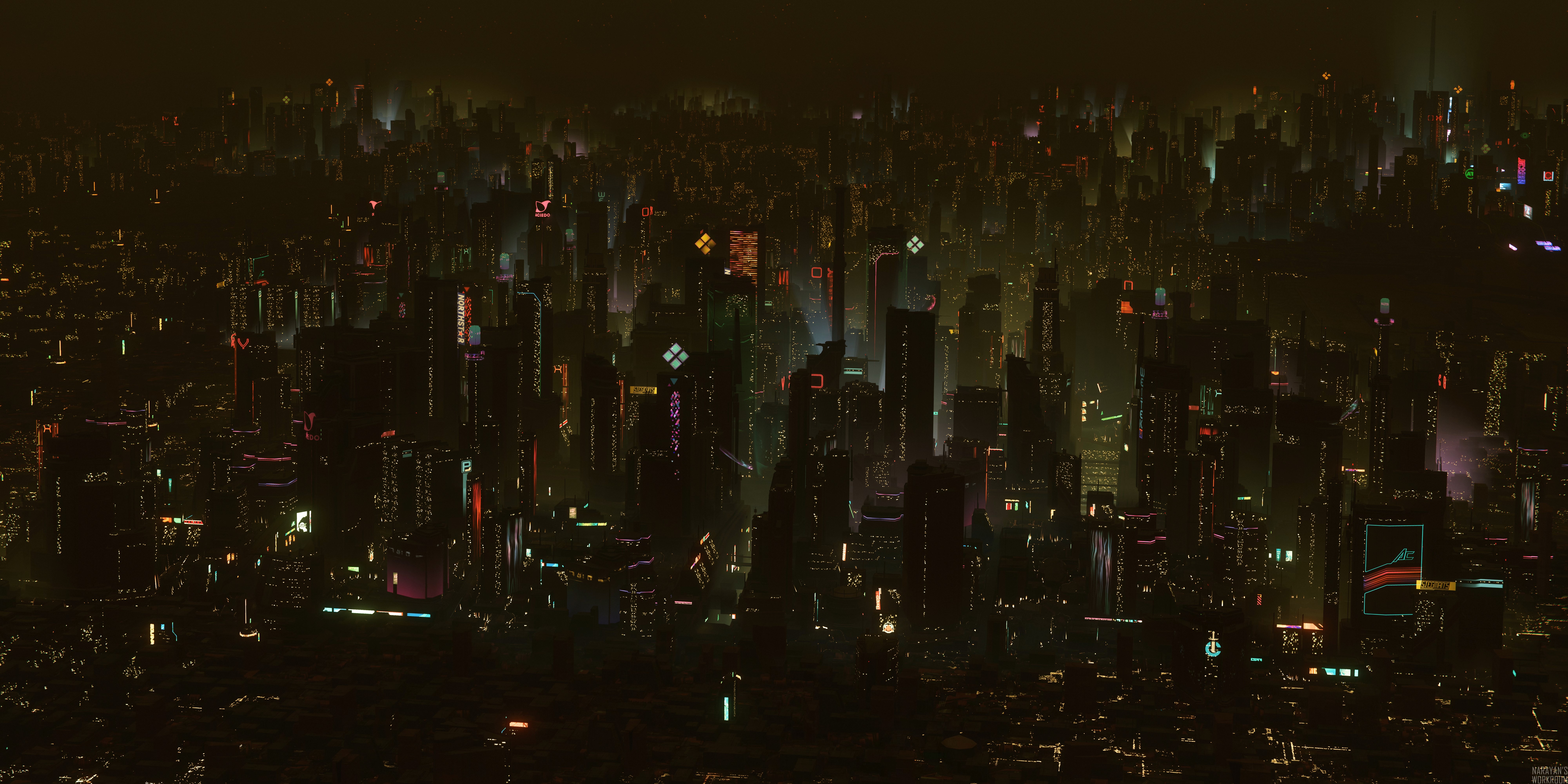 4K Star Citizen ArcCorp Cityscape at Night HD Wallpaper