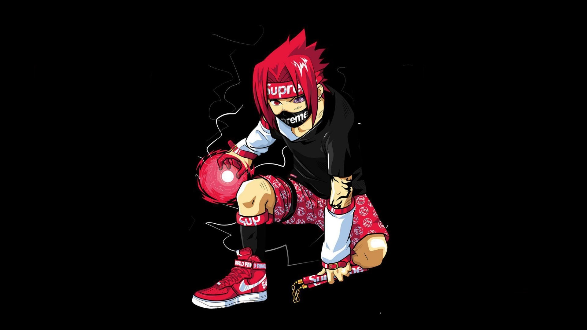 Sasuke Uchiha from Naruto wearing Supreme HD Wallpaper