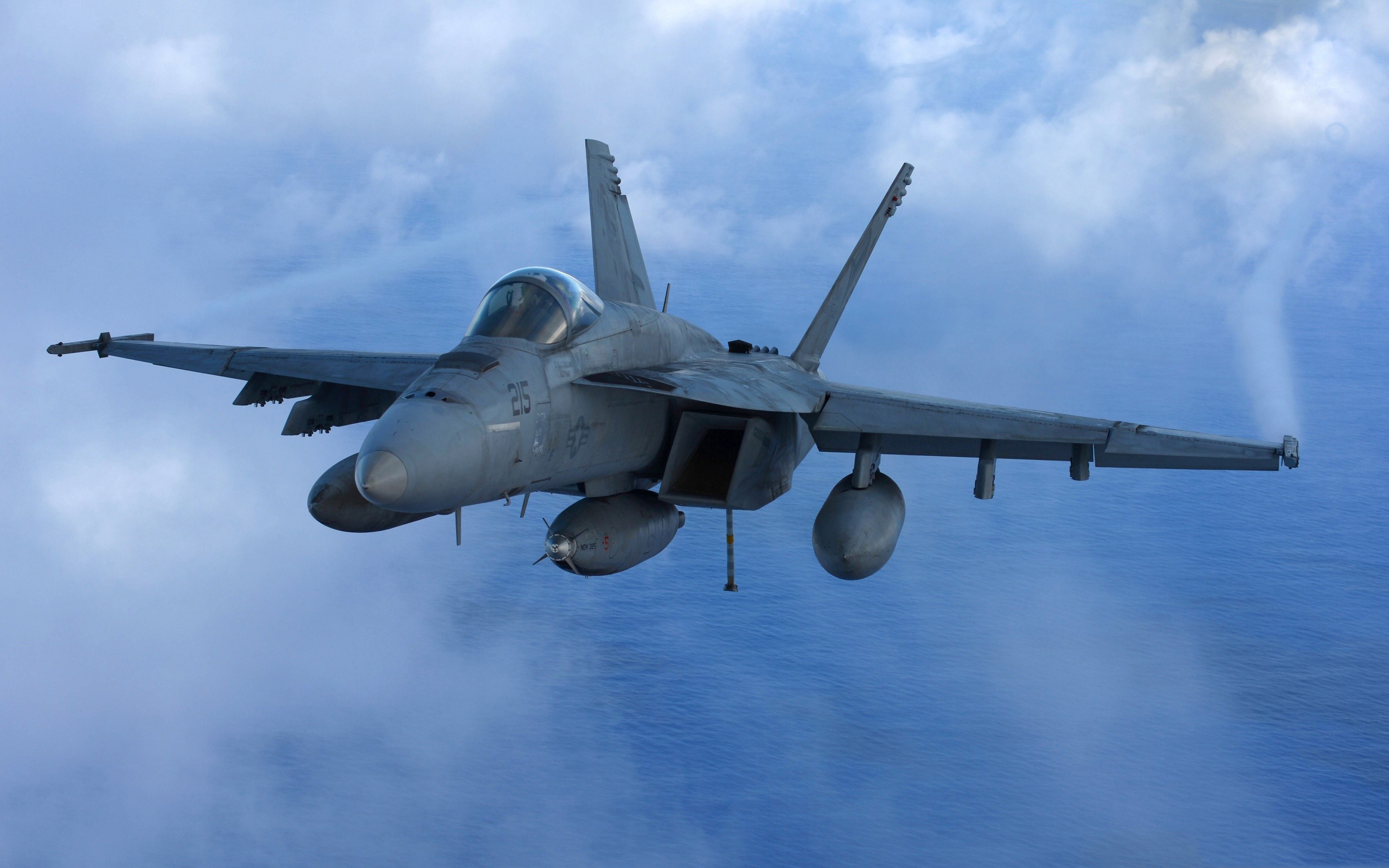 McDonnell Douglas F/A-18 Hornet flying over the ocean HD Wallpaper