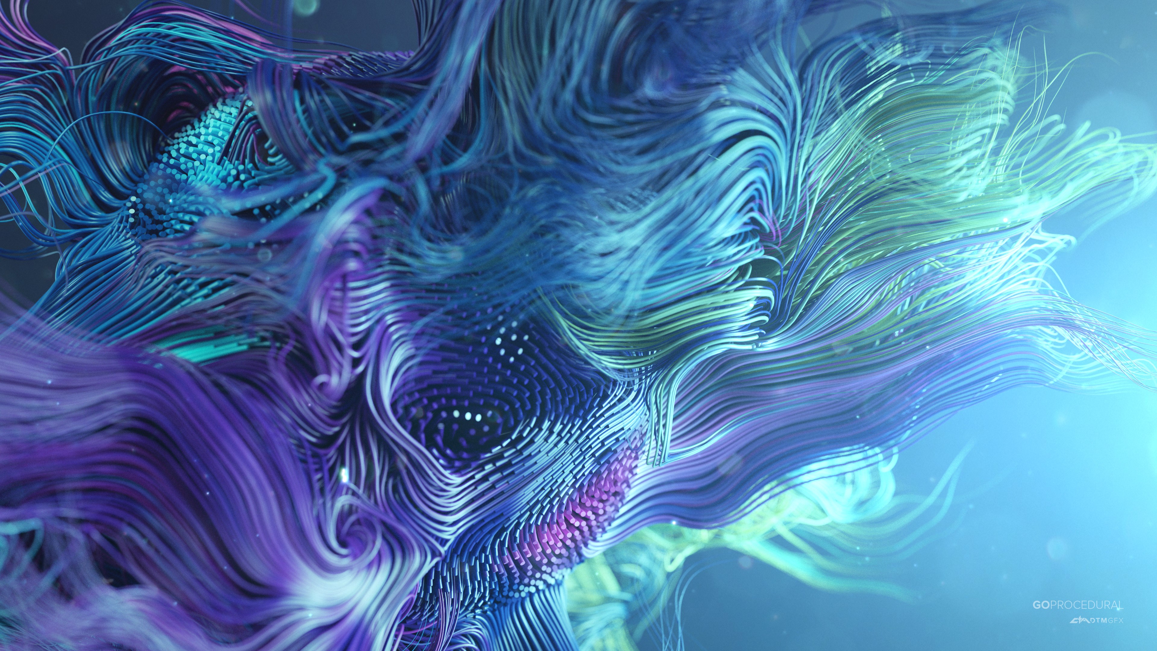Abstract digital art with flowing strands HD Wallpaper