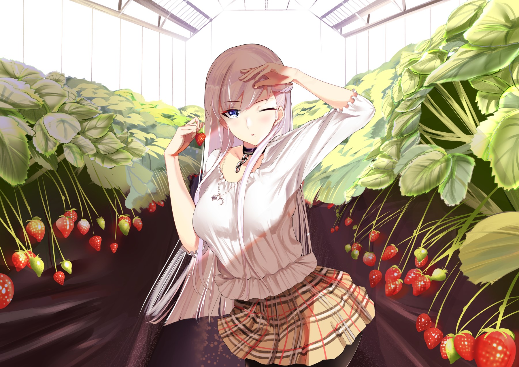 Belfast from Azur Lane in a greenhouse with strawberries HD Wallpaper