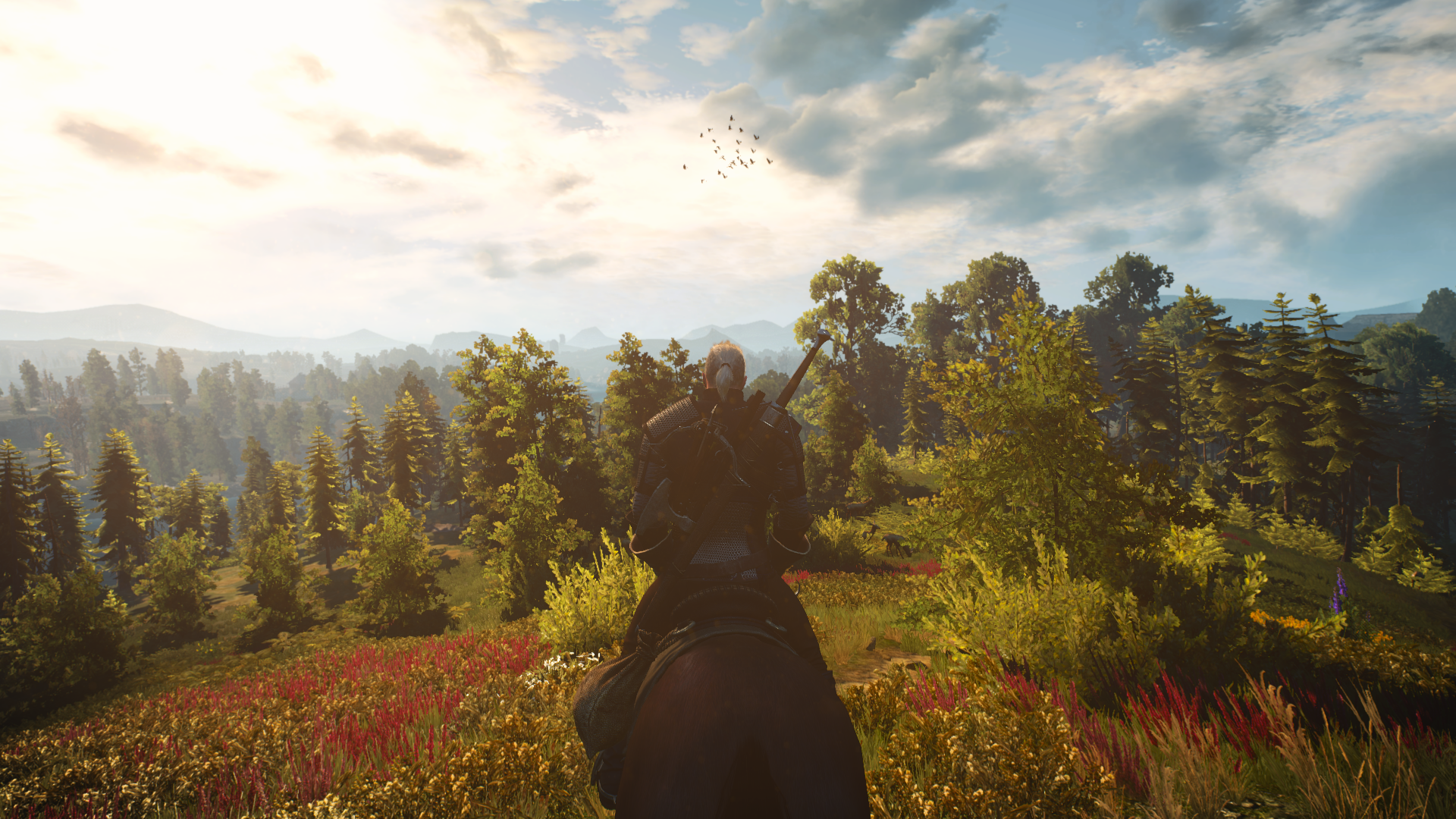 Geralt of Rivia from The Witcher 3: Wild Hunt on horseback HD Wallpaper