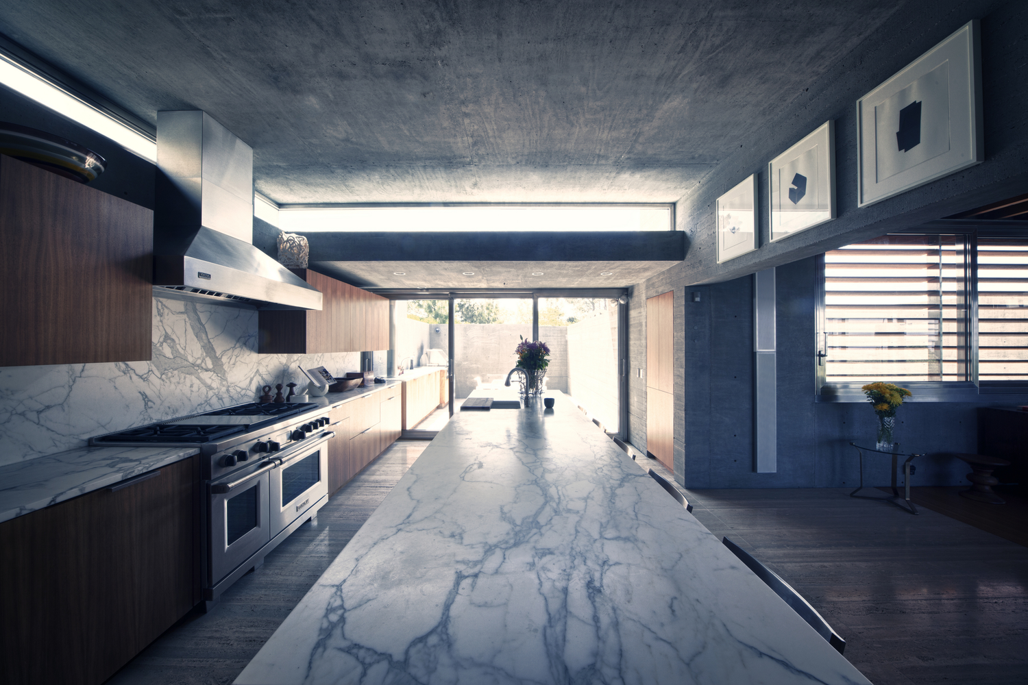 Modern concrete and marble kitchen interior HD Wallpaper