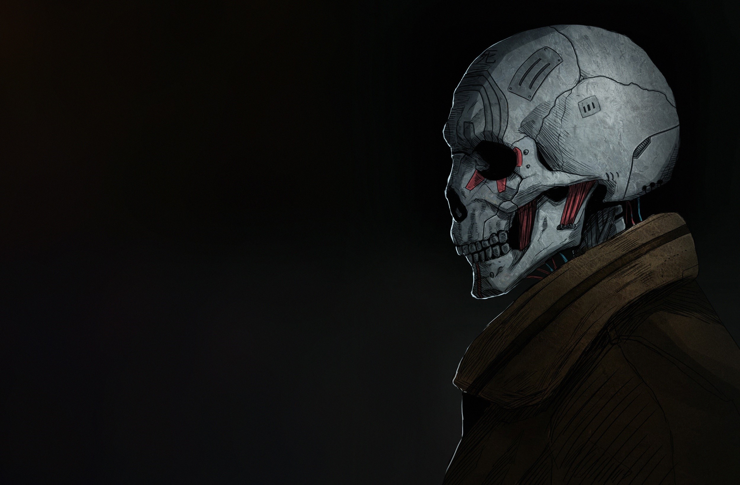 Futuristic skull mech in profile HD Wallpaper