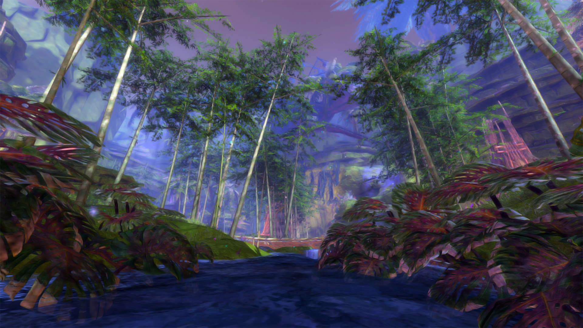 Guild Wars 2 jungle with river and trees HD Wallpaper