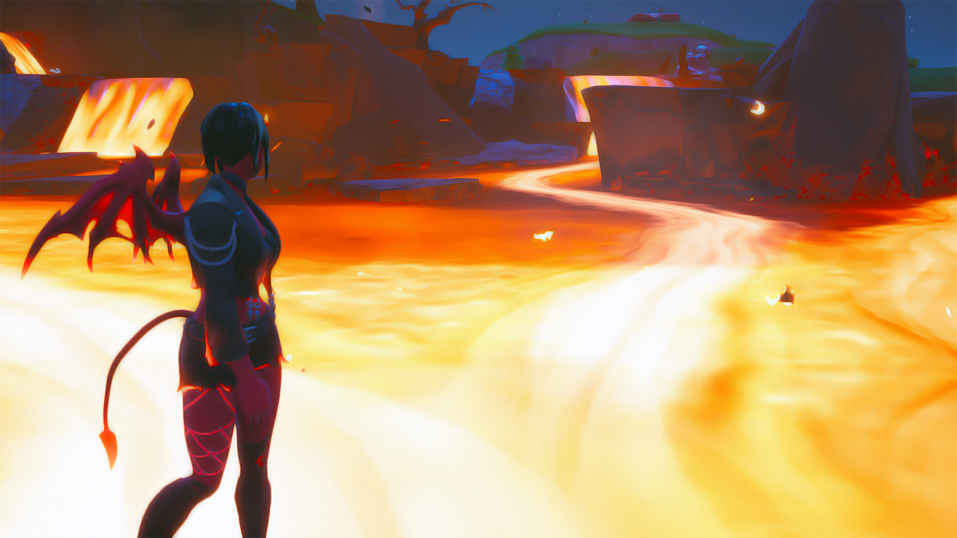 Demon girl with wings in a lava landscape from Fortnite HD Wallpaper