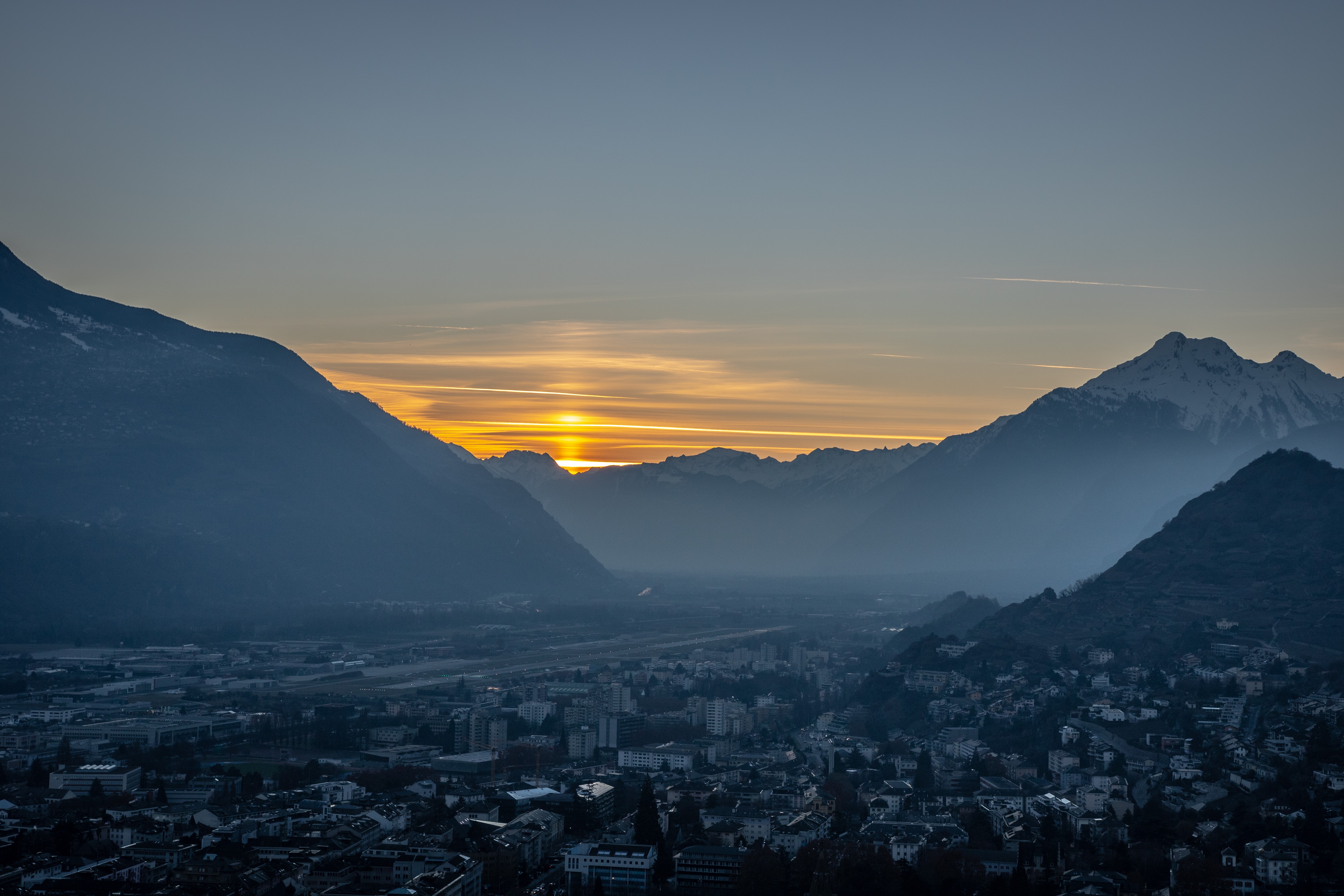 4K sunset over Swiss Alps landscape HD Wallpaper